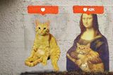 Das geht natürlich in beide Richtungen - "nur" eine Katze reißt ja auf Instagram keinen mehr vom Hocker. Aber einer Katze, die entspannt von der Mona Lisa getragen wird, fliegen die Herzen gleich tausendfach zu.
