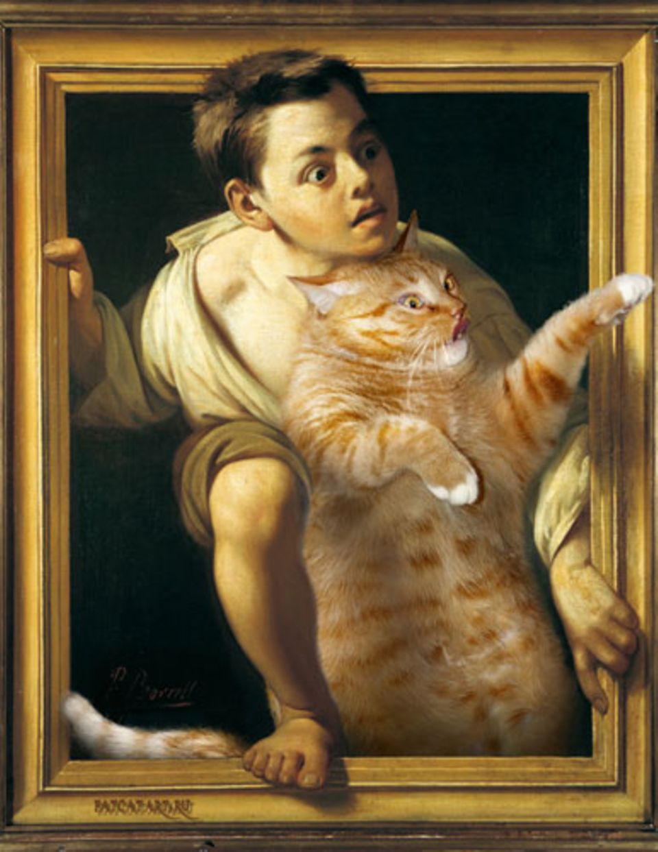 "Flucht vor der Kritik" des spanischen Malers Pere Borrell del Caso kommt Katzen ohnehin entgegen - sie steigen auch lieber gleich ganz aus dem Gemälde, bevor jemand meckern kann.
