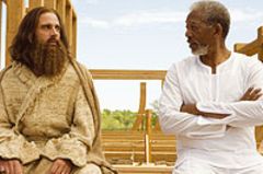 Evan Baxter (Steve Carell) diskutiert mit Gott (Morgan Freeman) das Arche-Projekt Evan Baxter (Steve Carell) diskutiert mit Gott (Morgan Freeman) das Arche-Projekt