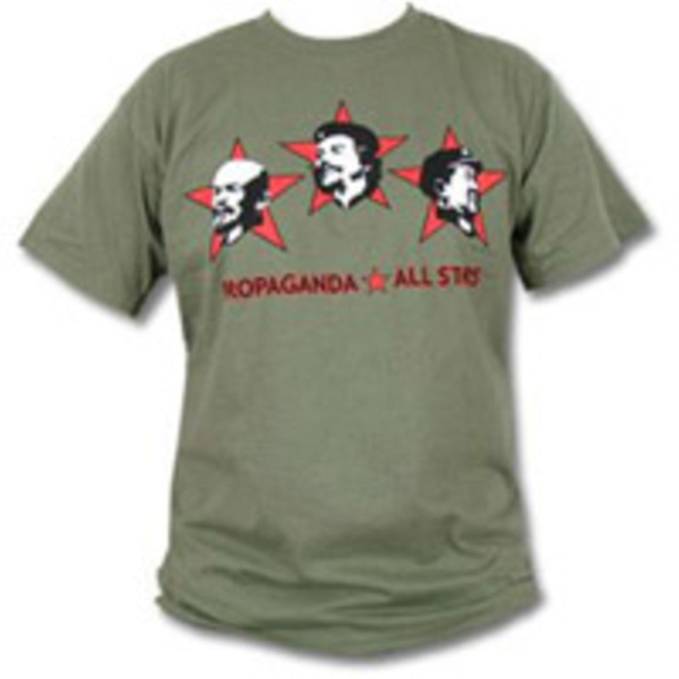Geballte politische Botschaft: Che Guevara, Lenin und Mao auf einem Shirt vereint. Zu haben für ca. 16 Euro bei www.shirt66.de