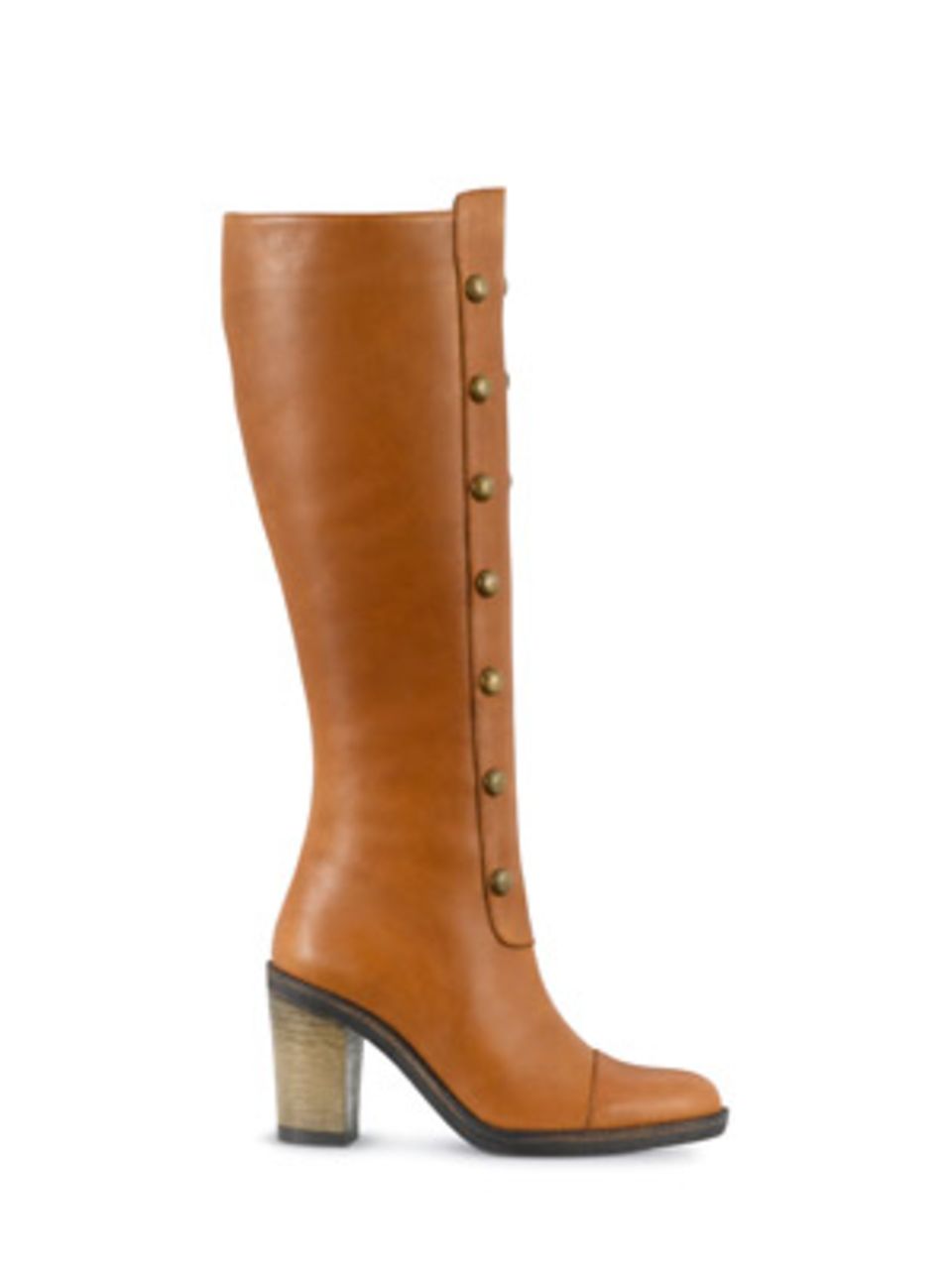 Leder-Stiefel mit hohem Schaft und Metall-Knöpfen am Schienbein von Duo Boots, ca. 170 Euro.
