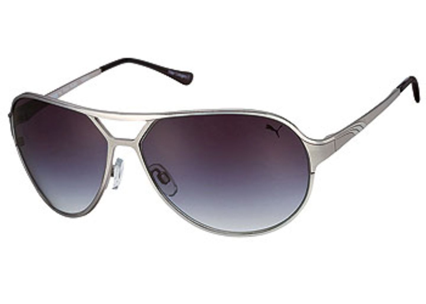 Pilotenbrille mit silberner Metallfassung und blau-grauen Gläsern; 149,00 Euro; von Puma