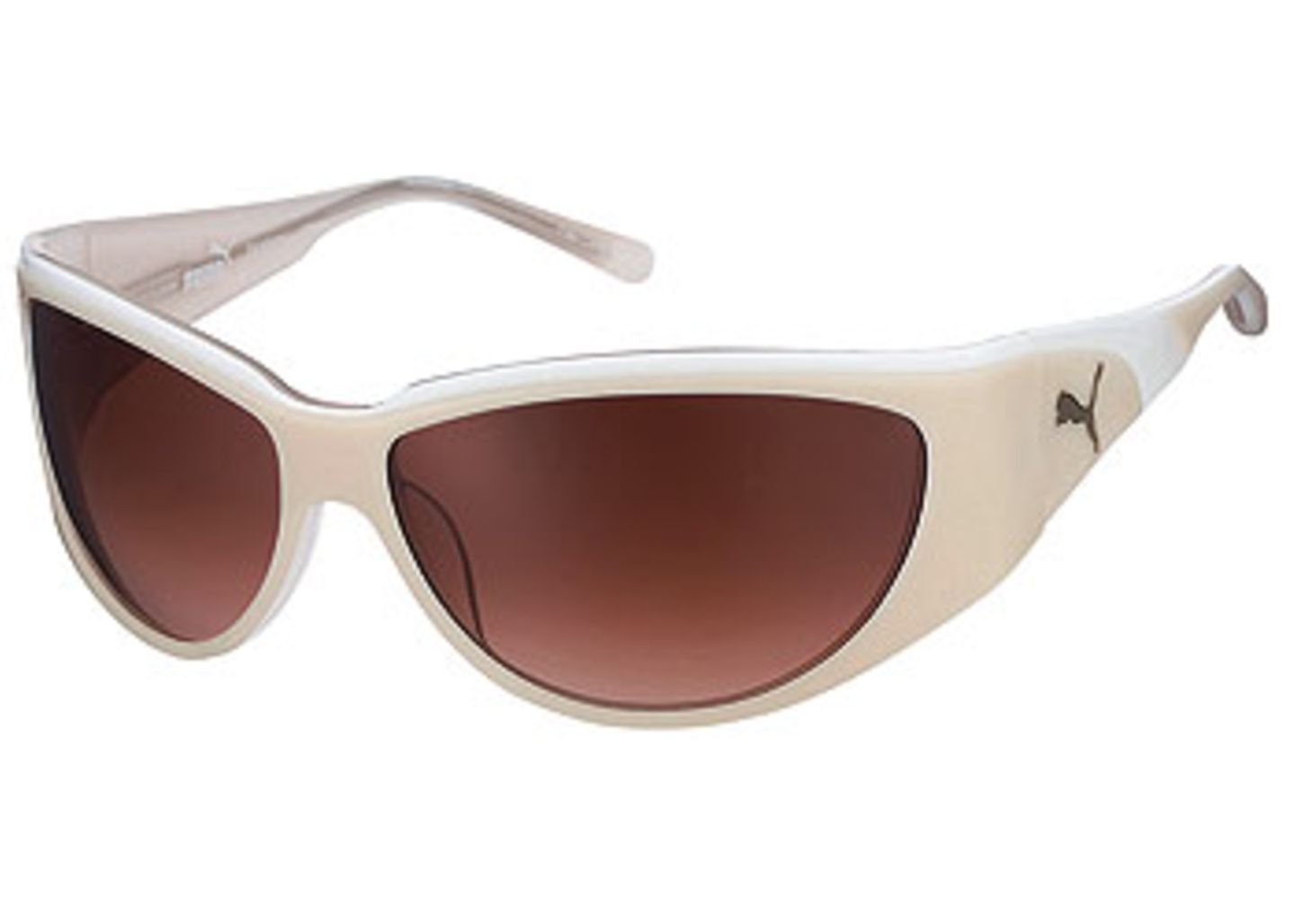 Sportliche Brille mit weißer Kunststofffassung und braunen Gläsern; 119,00 Euro; von Puma