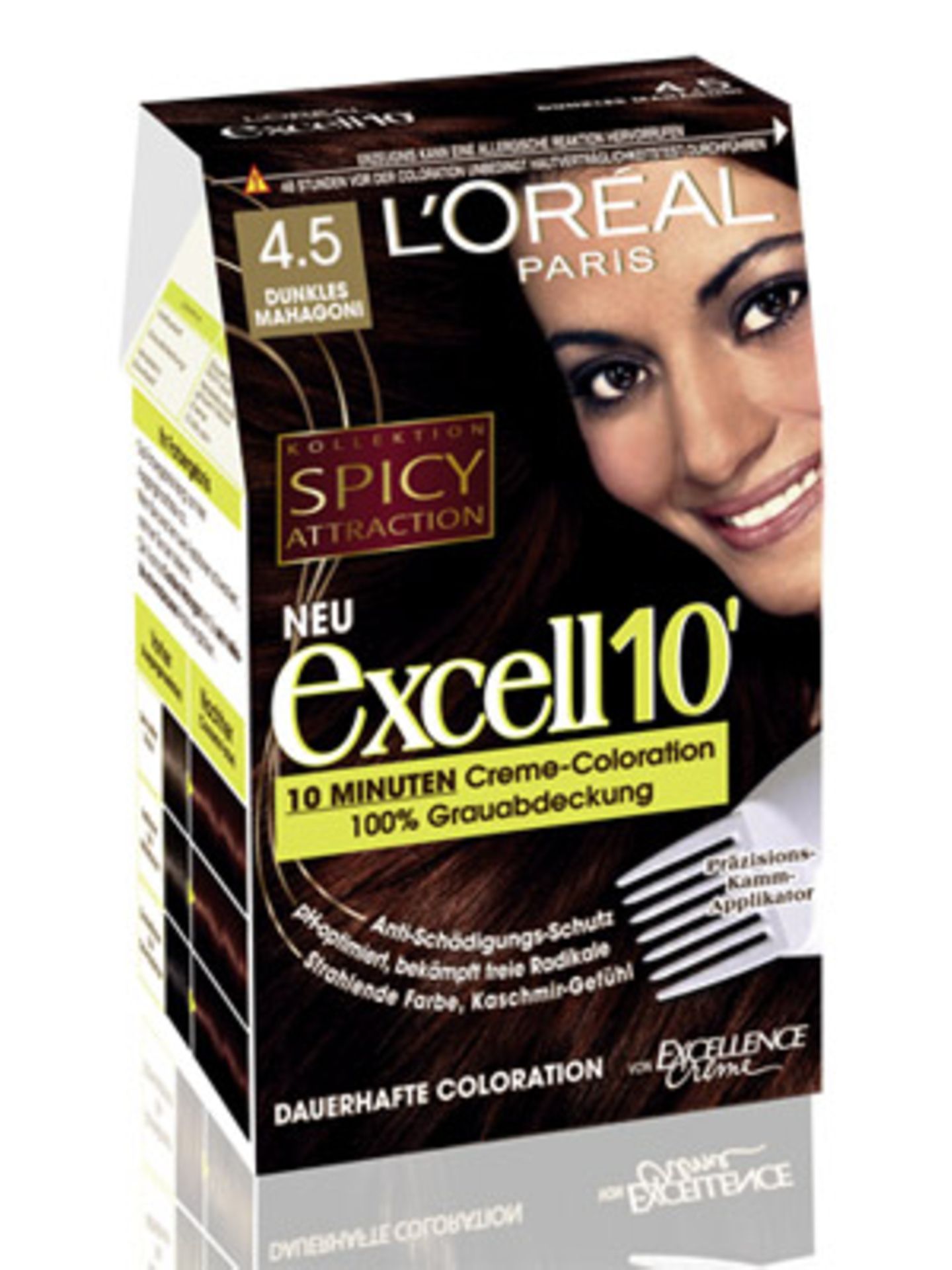 Die "Excell 10" Creme-Coloration von L'Oréal verspricht ein glänzendes Farbergebnis schon nach 10 Minuten. Um 8 Euro.