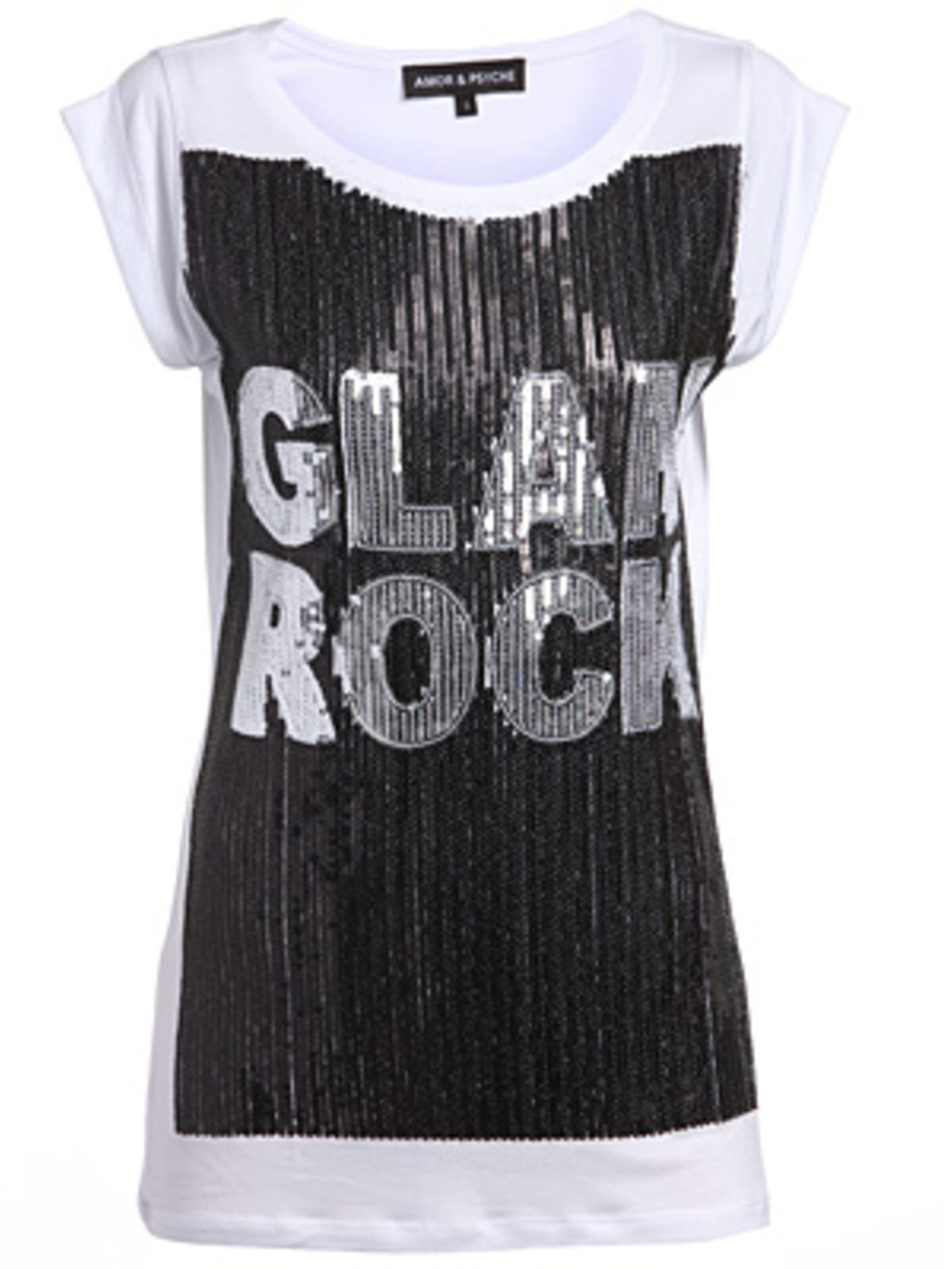 T-Shirt mit Pailletten und "Glam Rock" Schriftzug von Amor & Psyche, um 170 Euro