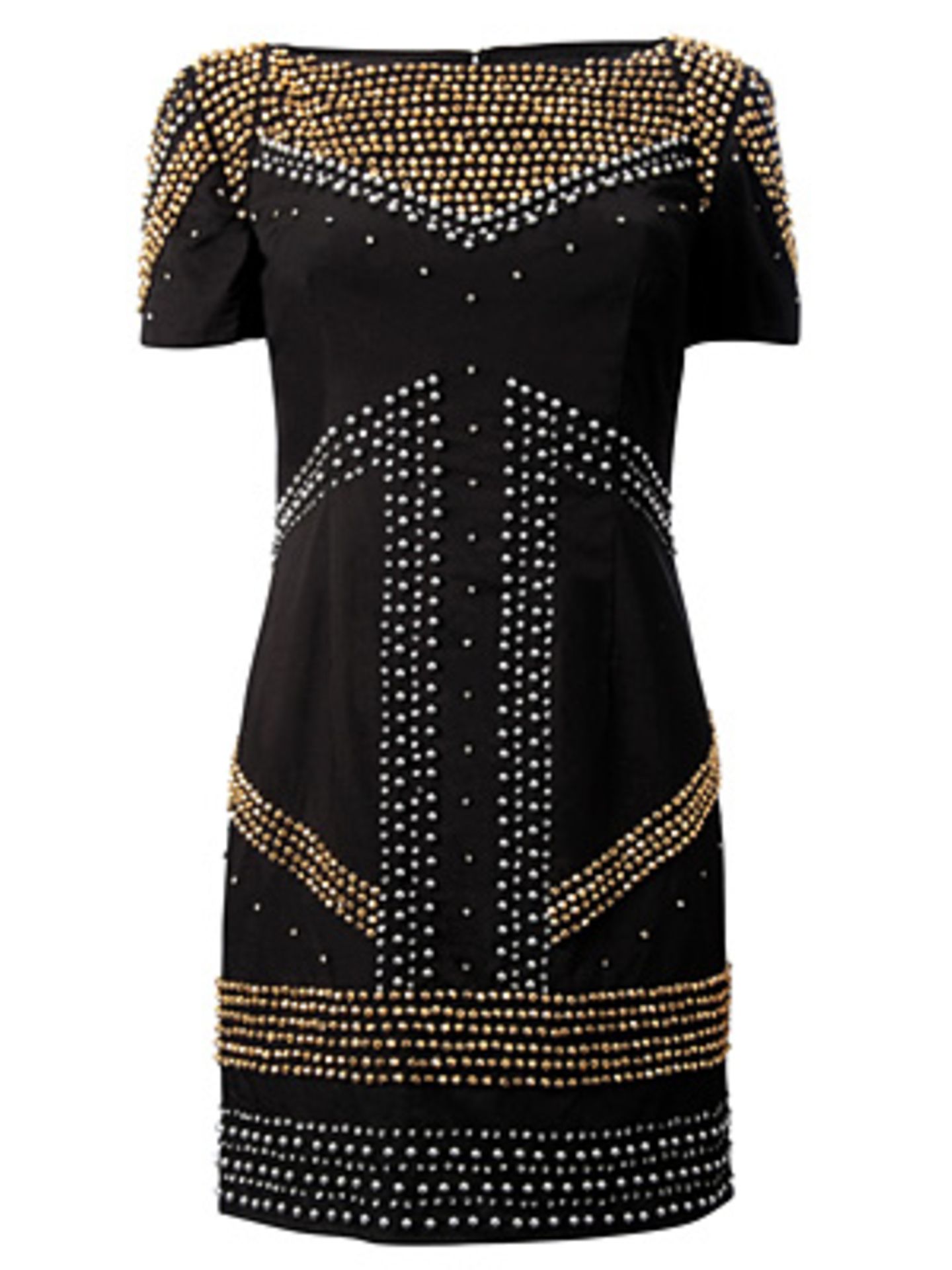 Kleid mit silbernen und goldenen Steinen von French Connection, um 180 Euro