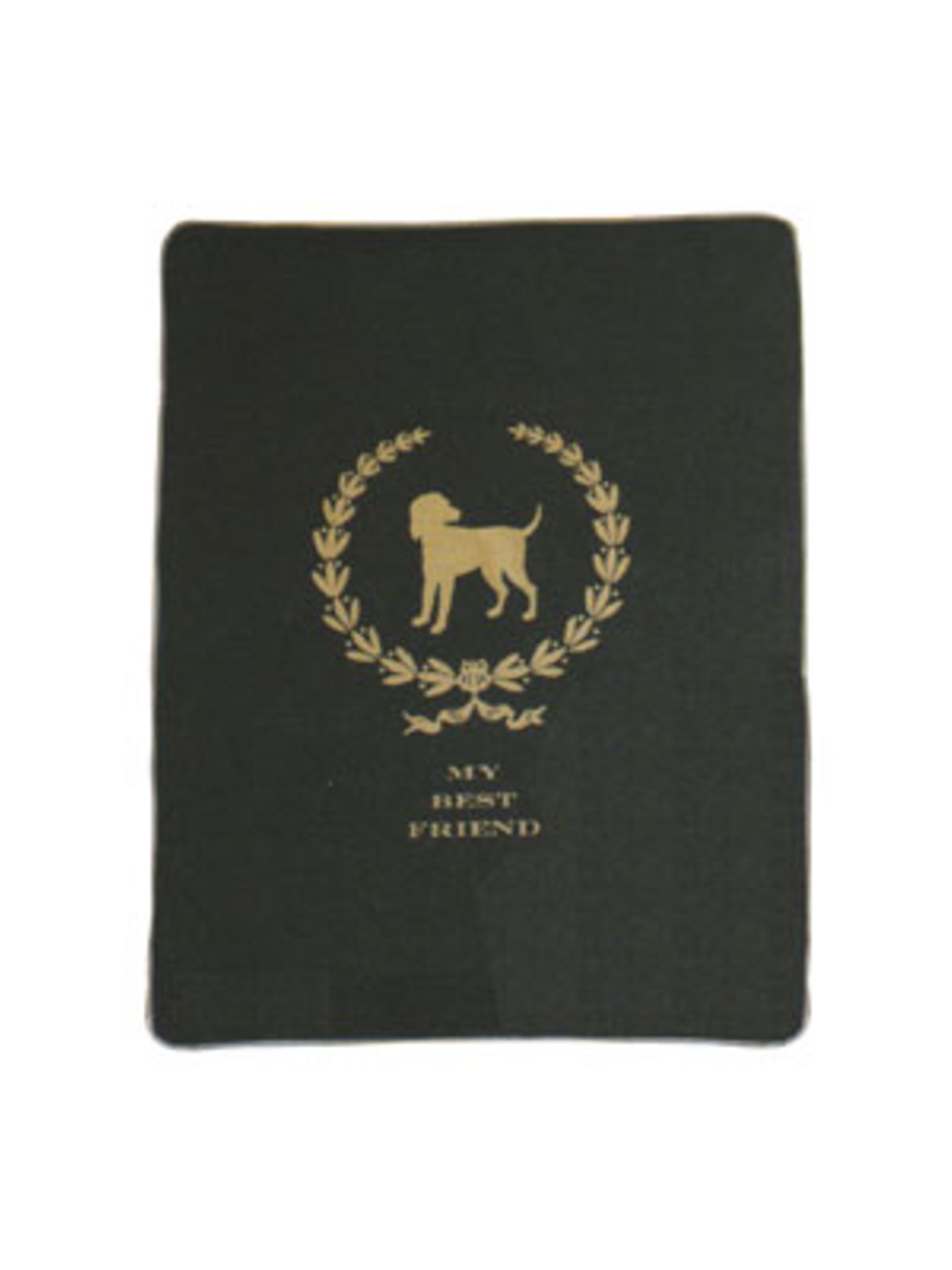 Hundedecke in Schwarz-Grau mit goldenem Schriftzug "My Best Friend" von Pinja Fashion, um 15 Euro.