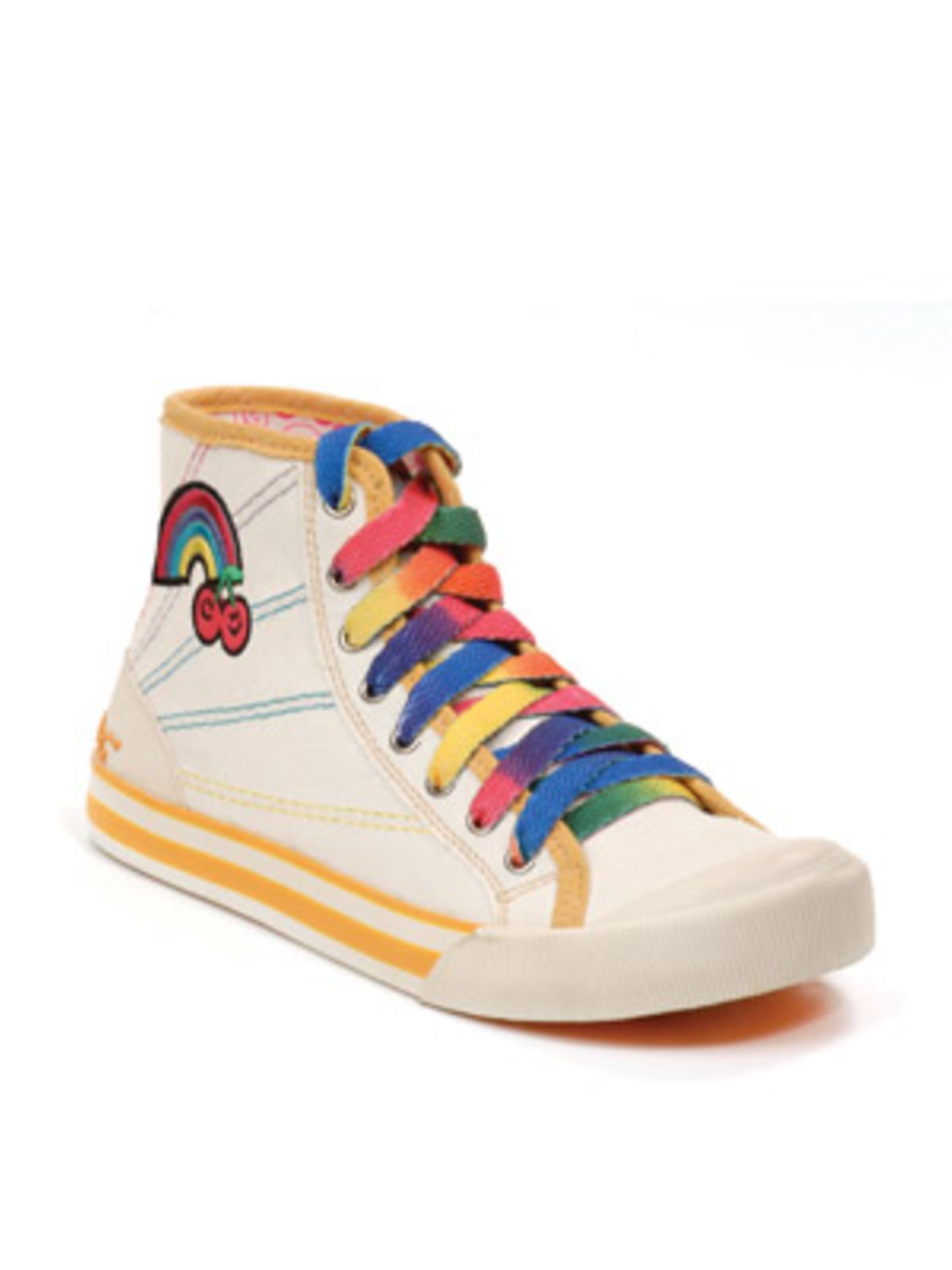 Knöchelhoher Sneaker mit Schnürsenkeln und Stickerei in Regenbogenfarben von Rocket Dog, um 45 Euro.