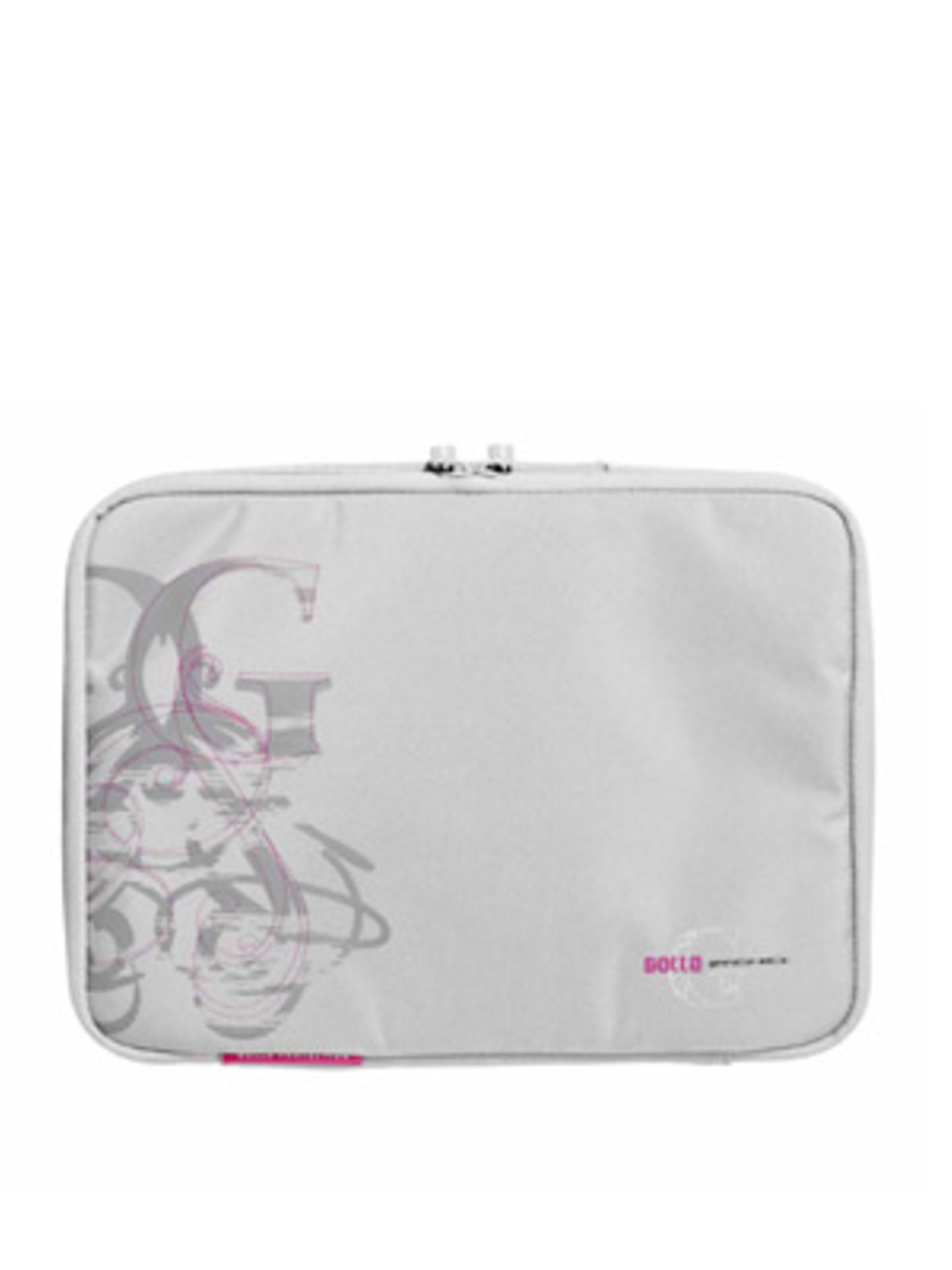 Notebook-Cover für's 15"-Notebook in Grau mit pinkfarbenen Details von Golla, um 20 Euro.