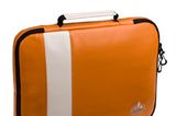 Orangefarbenes Case mit Platz für's 15"-Notebook und weißen Streifen von Vaude, um 30 Euro. Über Taschenkaufhaus.de.