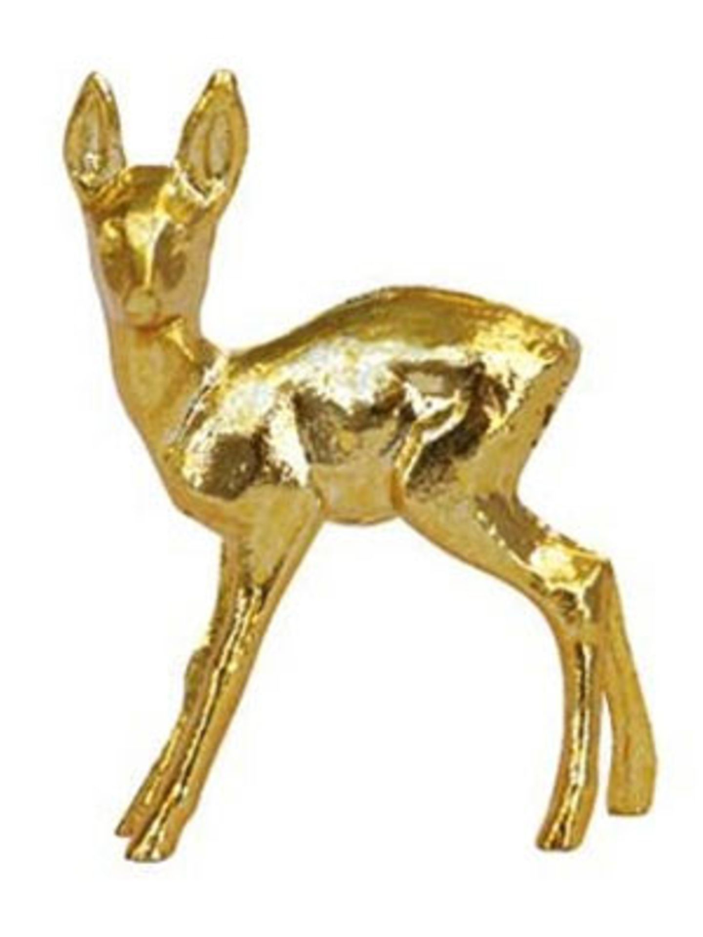 Bambi     "And the Bambi goes to...": Was?? Ihr habt bisher etwa noch keinen Bambi gewonnen? Macht ja nix. Mit dieser süßen, goldenen Statue könnt ihr so tun als ob und sie ganz lässig auf dem Kaminsims plazieren. Oder von uns aus auch auf der Fensterbank. Und so ganz nebenbei holt ihr euch damit auch noch den Frühling ins Haus...      Preis: ca. 23 Euro, über  www.design3000.de