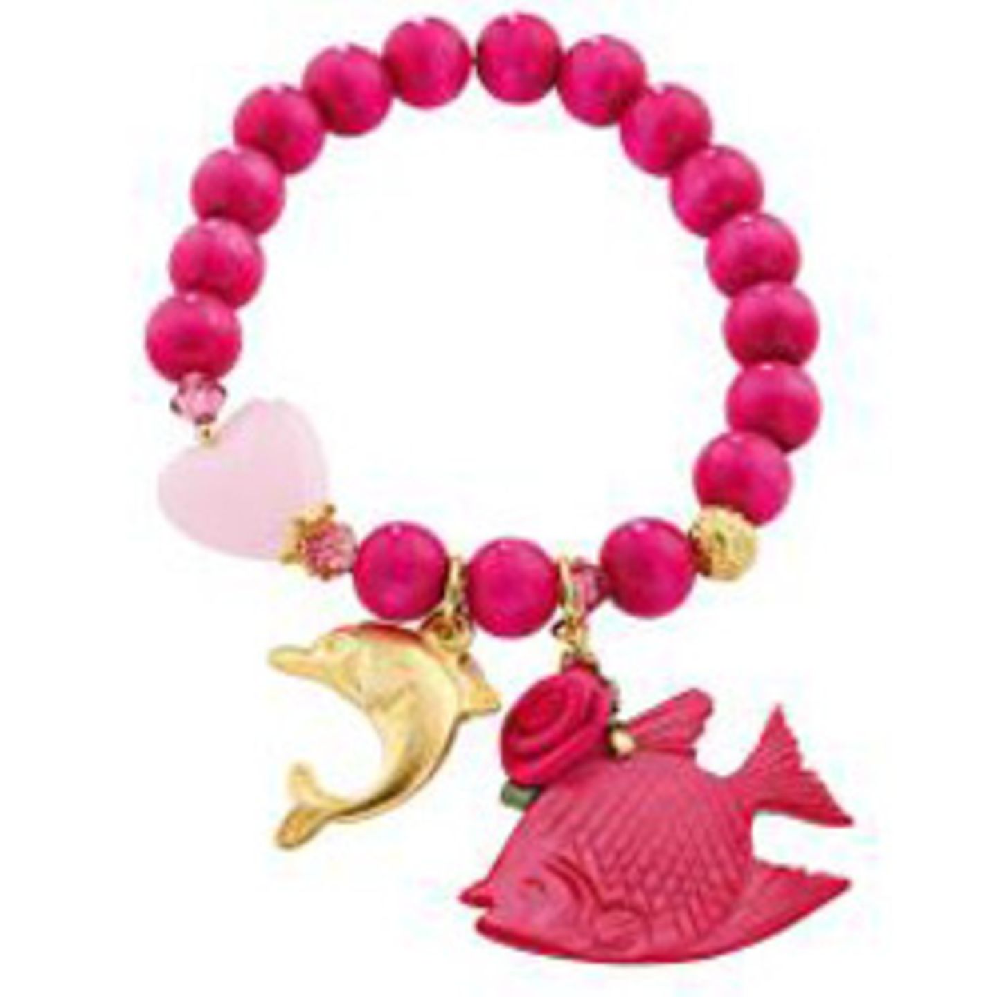 Anhängsel Pinke Perlen, ein goldener Delphin und ein Perlmuttfisch: Mit diesem schönen Armband am Handgelenk fischt sich deine beste Freundin hoffentlich nicht nur Komplimente.    Preis: um 35 Euro von Chixxs über  www.conleys.de