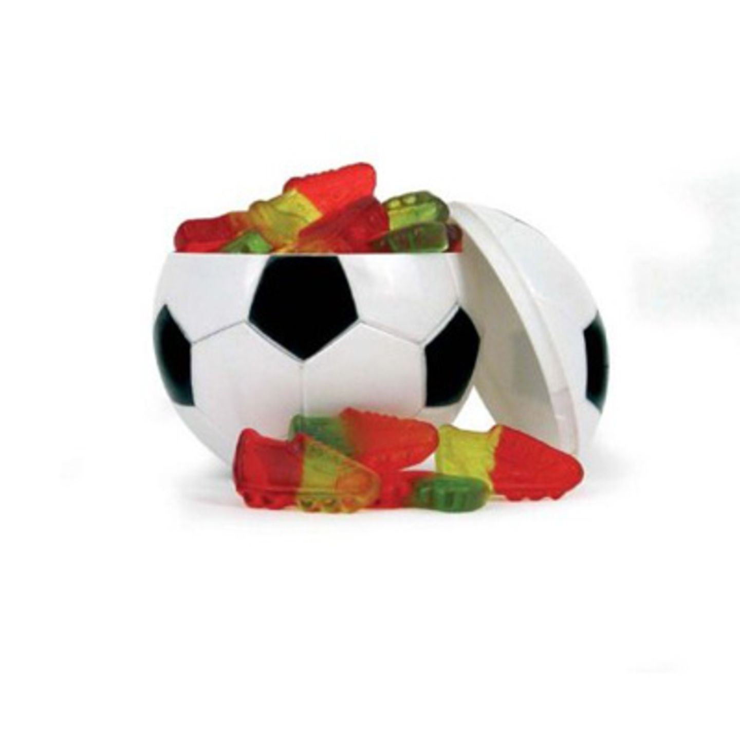 Der perfekte Fußball für Leckermäuler, gefüllt mit süßen Gummischuhen. Wenn die leer sind, eignet sich die Box immer noch hervorragend als Tippkasse. Ca. 4 Euro über >>www.amazon.de