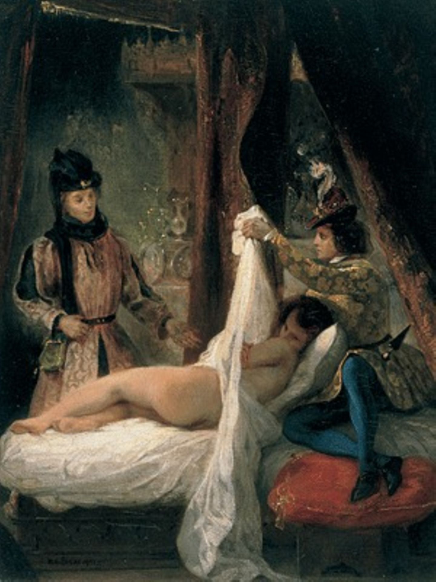 Eugène Delacroix: Le Duc d'Orléans montrant sa maitresse (um 1825-26), Öl auf Leinwand