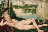 Lucas Cranach der Jüngere: Ruhende Quellnymphe (nach 1550), Öl auf Holz