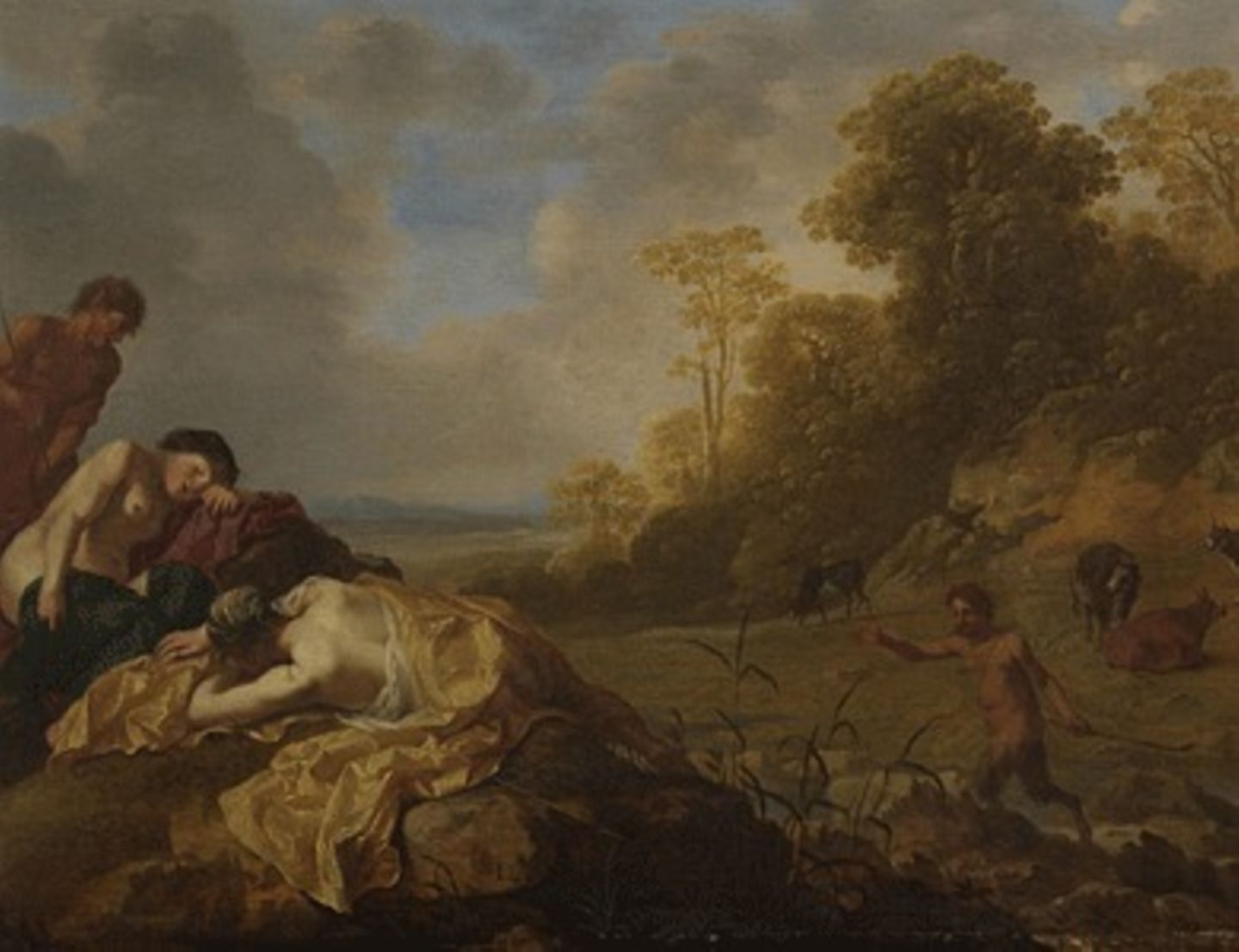 Dirck van der Lisse: Schlafende Nymphen von Satyrn überrascht (ohne Jahr, spätes 17. Jahrhundert), Öl auf Leinwand
