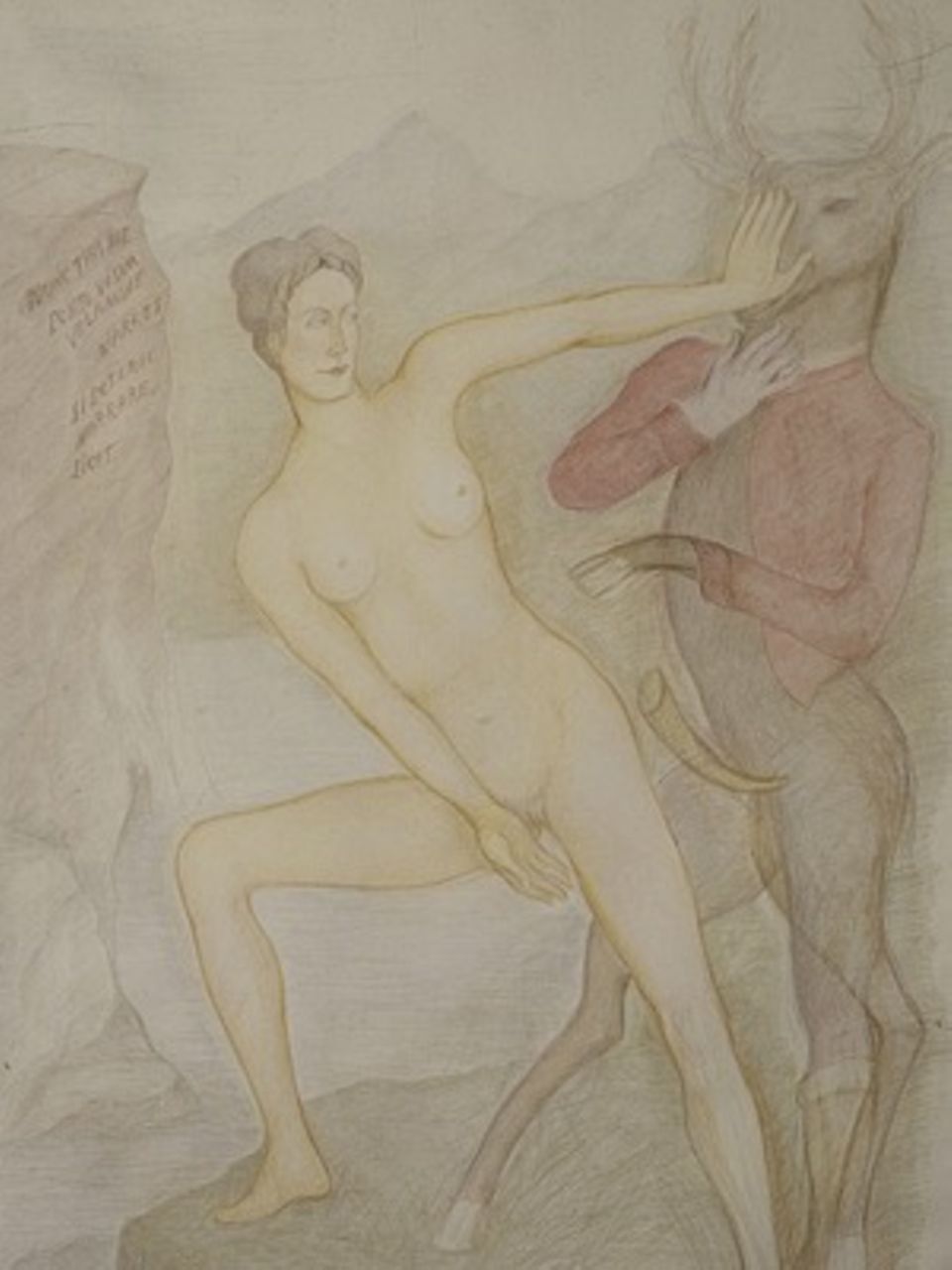 Pierre Klossowski: Diane et Actéon (1981), Buntstift auf Papier, Collection Jean-Paul Jungo, Genève