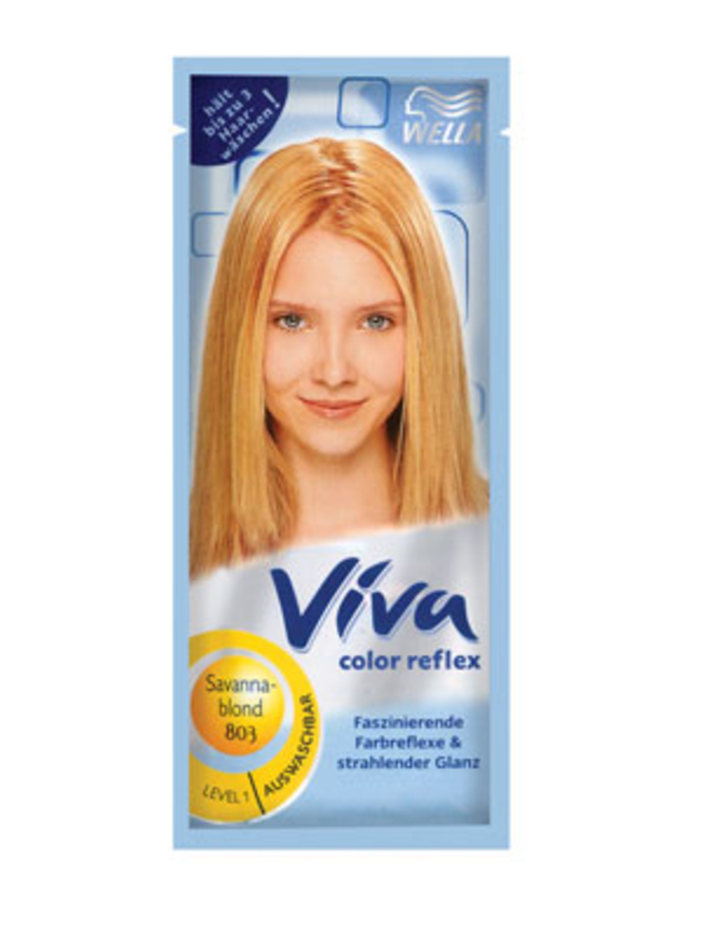 Neue Farbreflexe und neuer Glanz für coloriertes Haar. Wie ein Shampoo anzuwenden. Von Viva, im Sachet um 1,30 Euro.