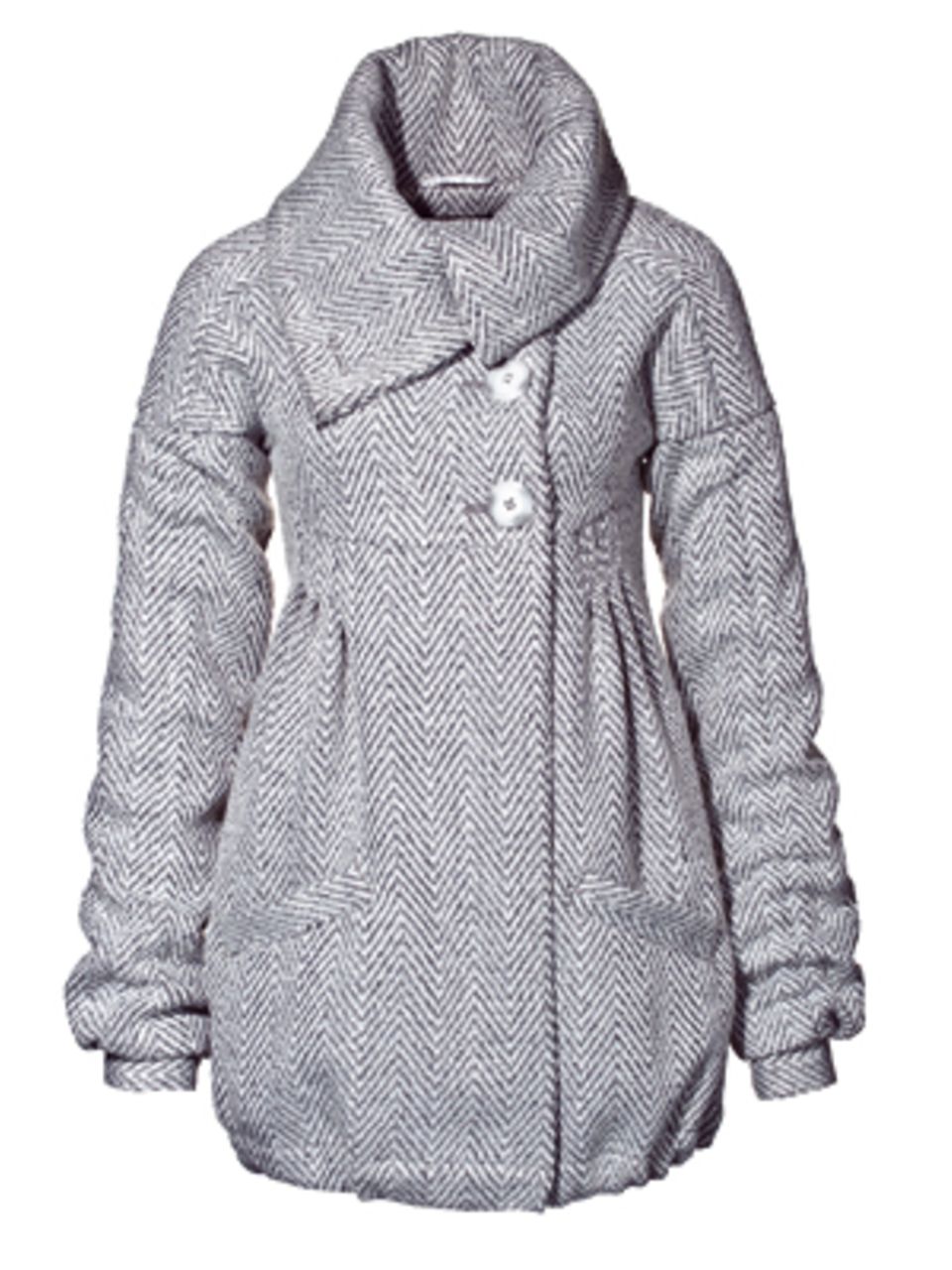 Der kuschelige Mantel aus Wollgemisch ist im angesagten Fischgrat-Köper gewebt. Von New Yorker, um 70 Euro.