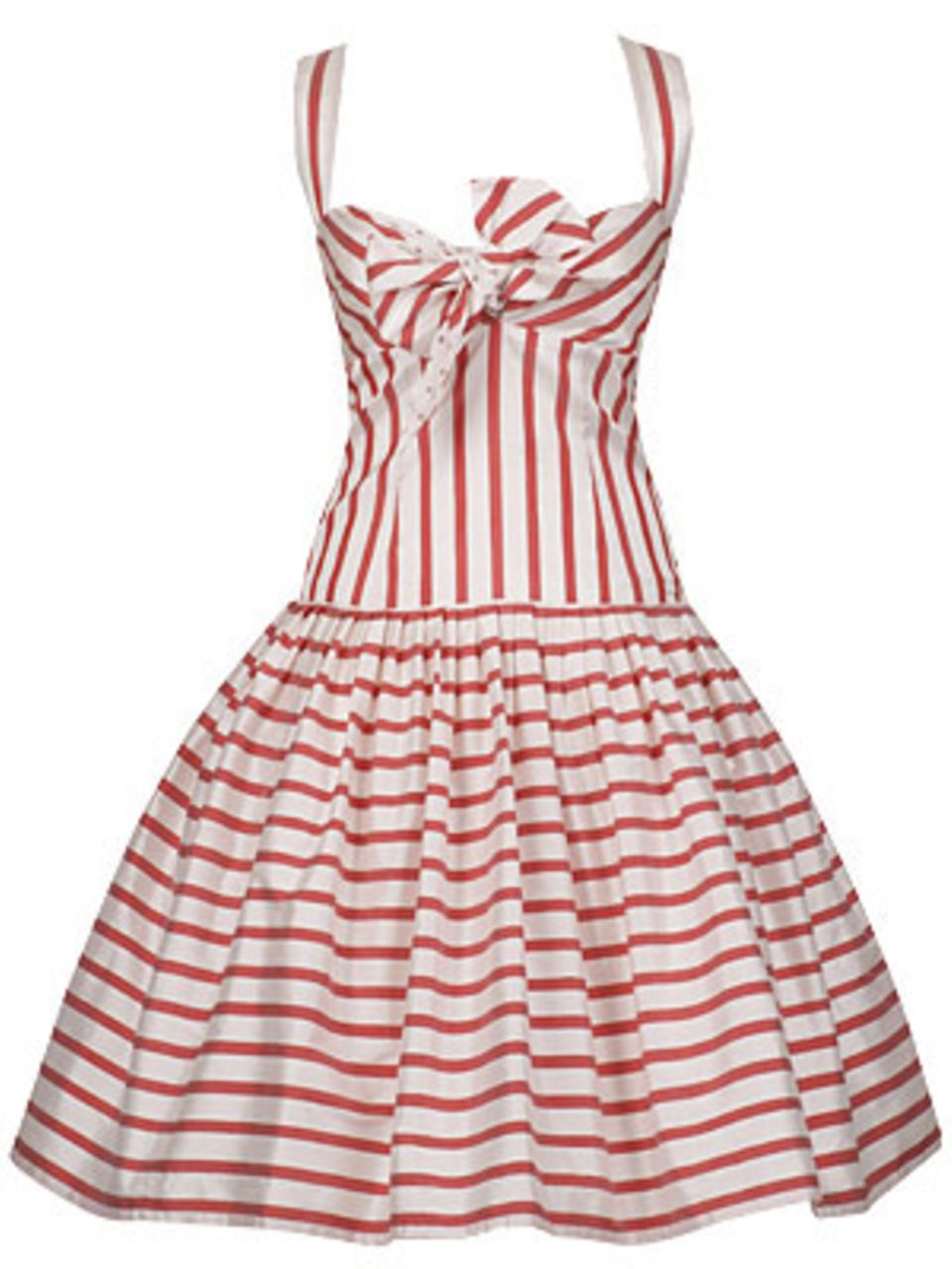 Raffiniertes Streifen-Kleid in A-Linie mit Unterrock und Schleife von Lena Hoschek, um 400 Euro.