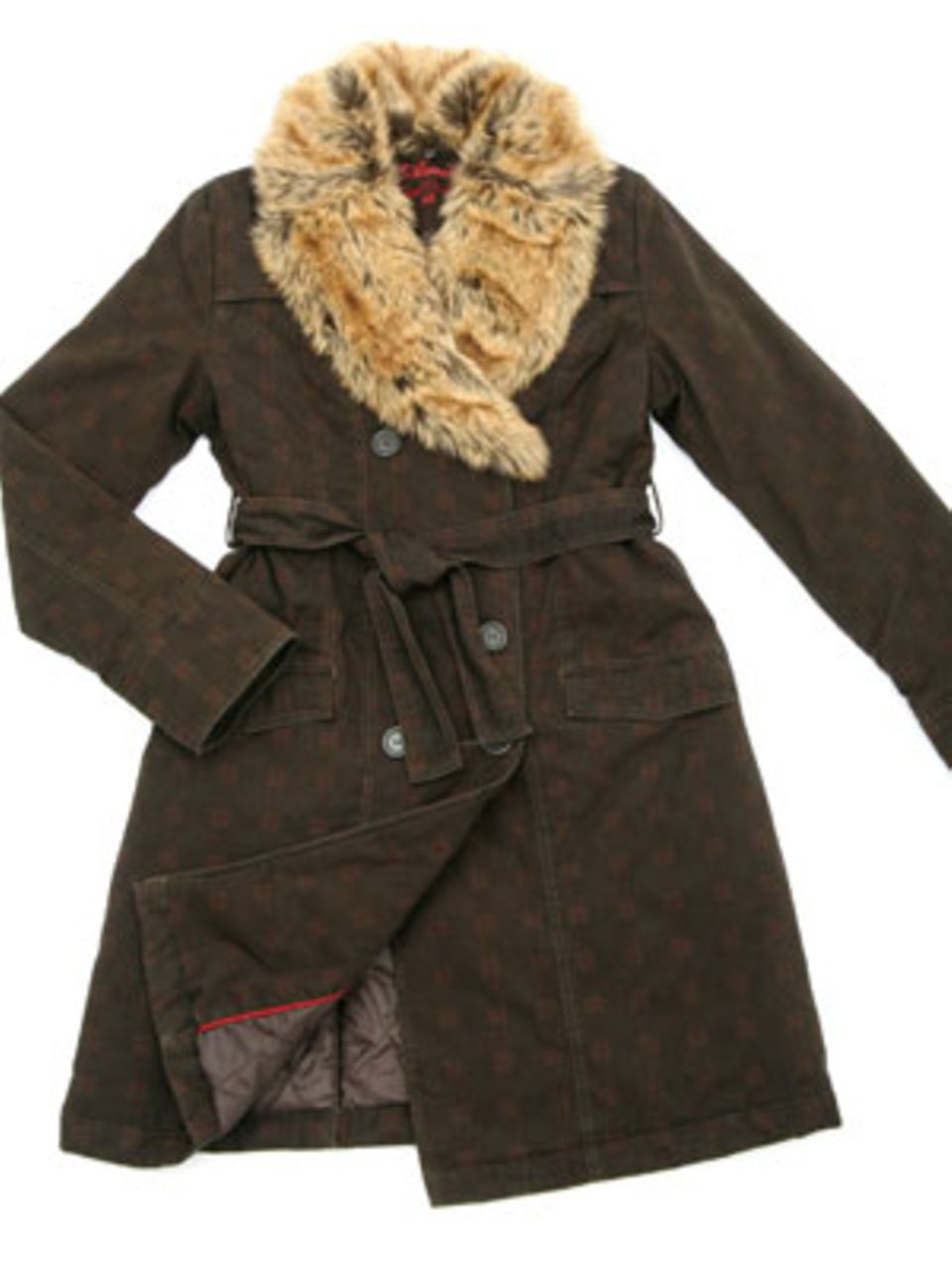 Mantel mit Fake-Fur-Besatz von Amisu, 59,95 Euro