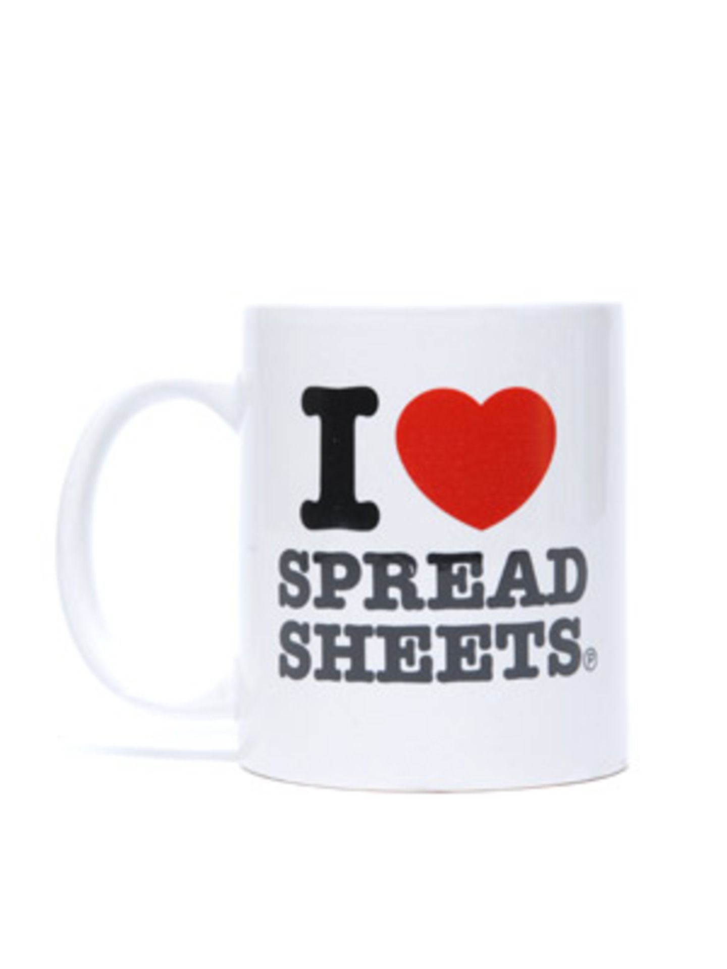 Kaffeetasse mit "I love spread sheets"-Spruch von Urban Outfitters, um 13 Euro.