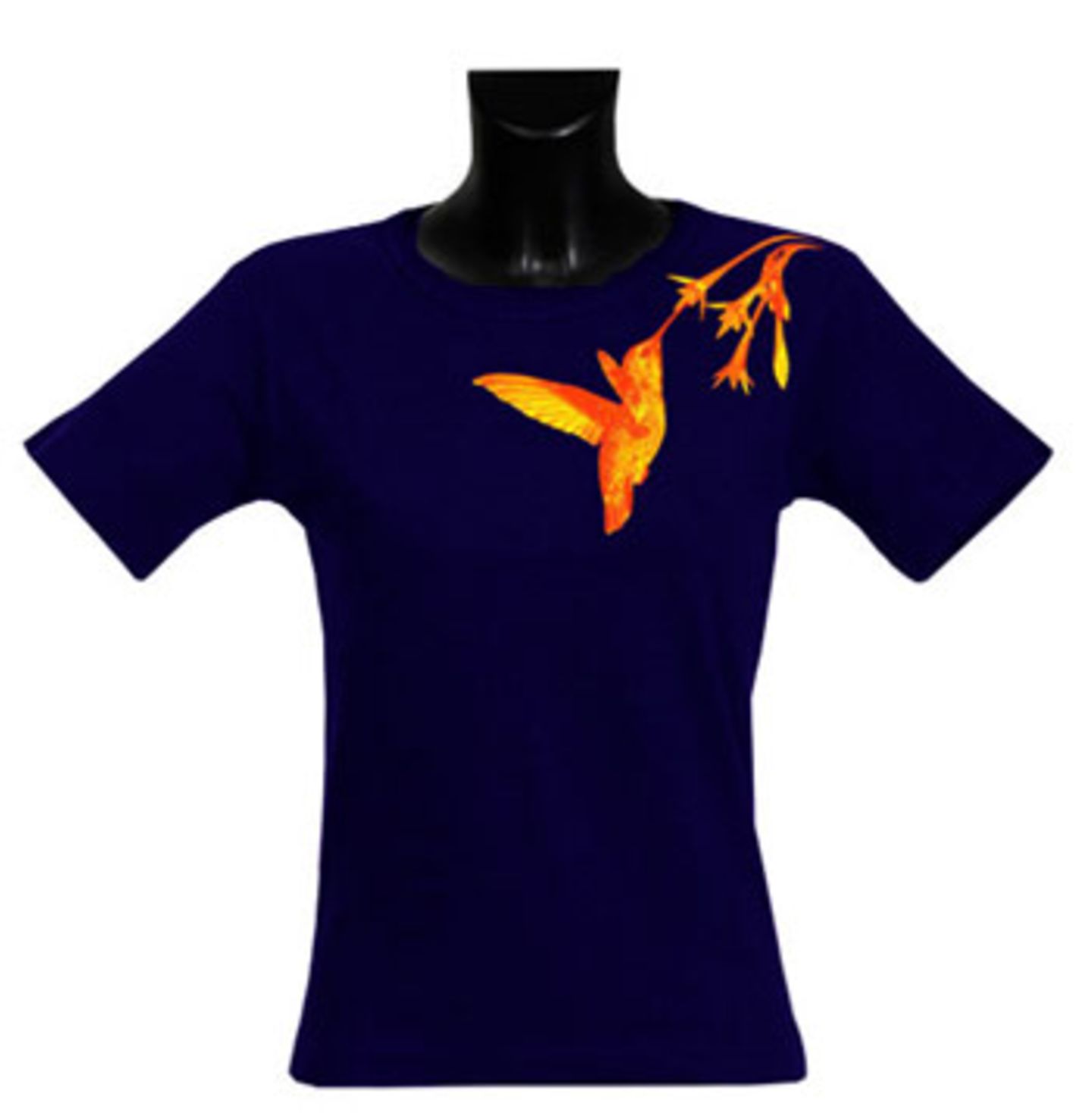 Das Hanf-Baumwoll-Shirts "Hummingbird" von THTC in Goldgelb auf dunkelblau sieht super aus und fühlt sich fantastisch an; 29,50 Euro inkl. MwSt./zzgl. Versandkosten; von THTC über >> www.fairwear.de