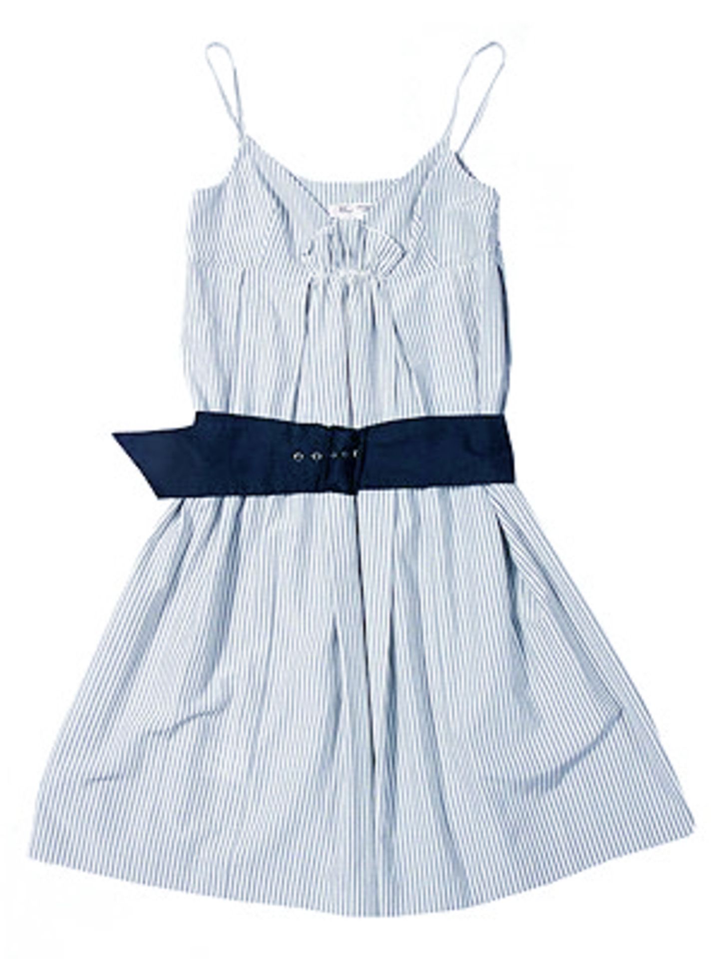 Blau-weiß fein gestreiftes Kleid mit blauem Gürtel; 119 Euro; von Mango