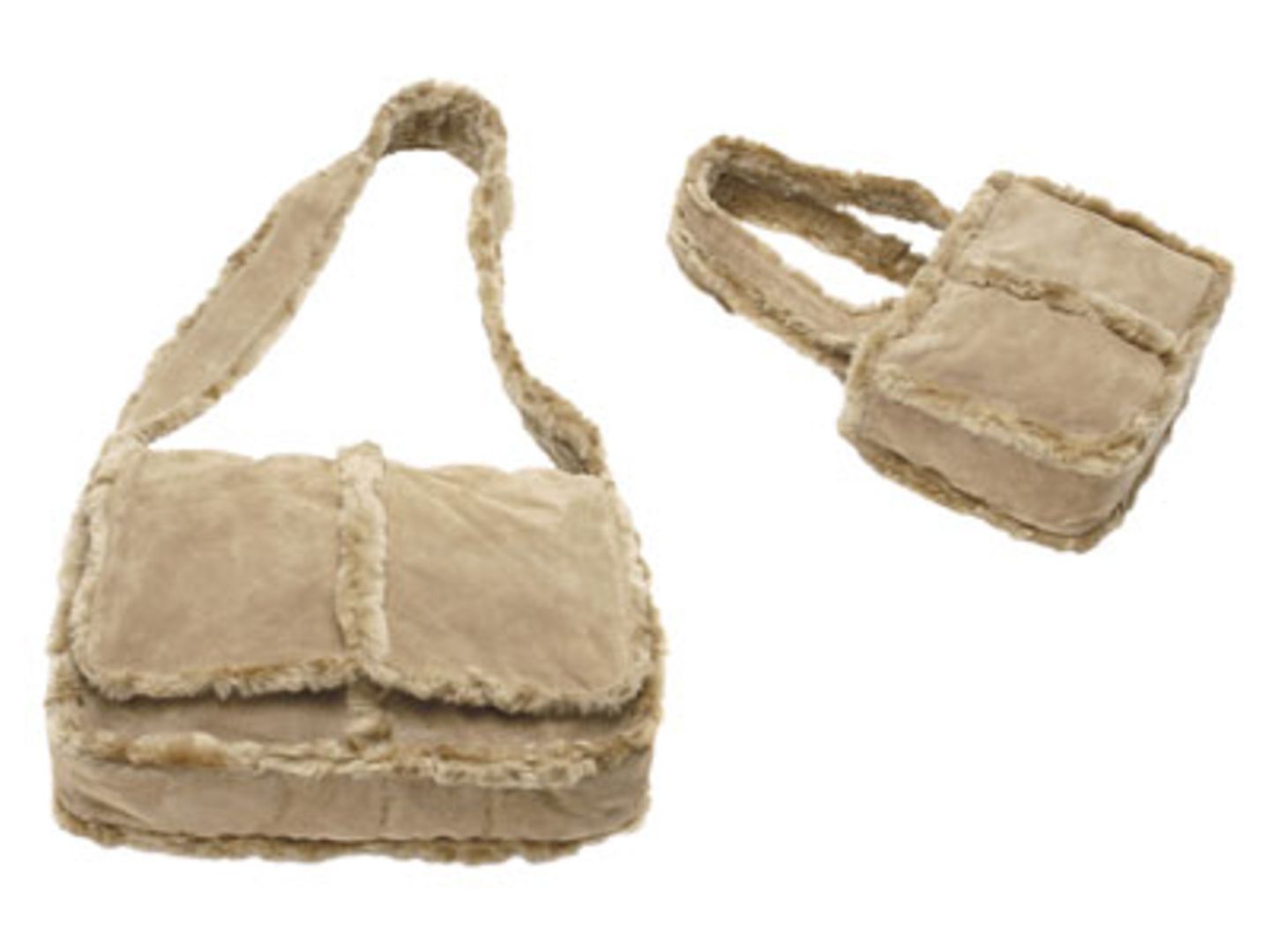 Die flauschige Umhänge-Tasche und ihre kleine Schwester sind für kalte Herbsttage bestens geeignet.Hersteller: BenettonPreis: Schultertasche: 42,90 Euro, Handtasche: 36,90 Euro
