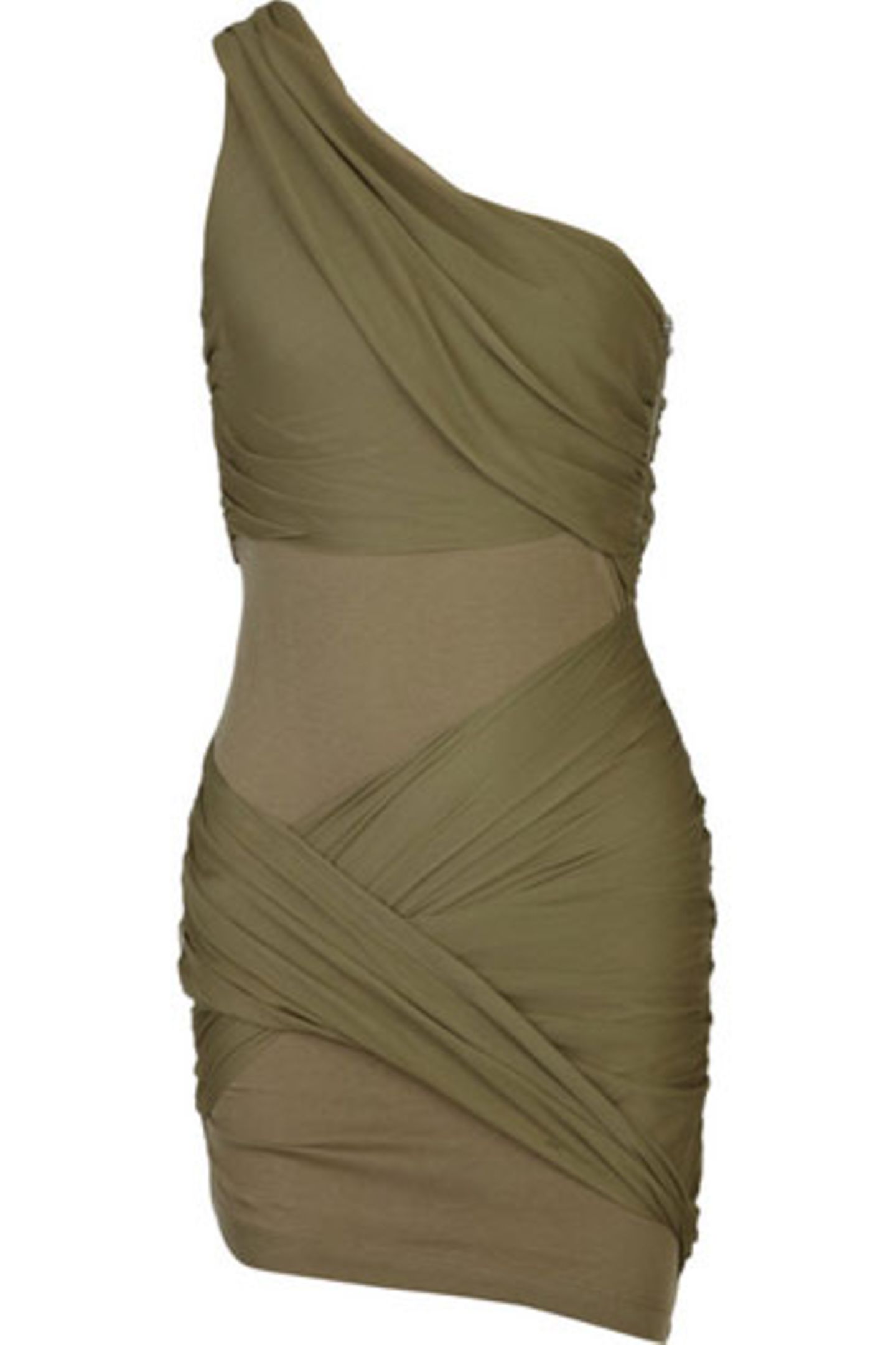 Hautenges Jerseykleid in khakigrünem Wickellook von Alice & Olivia über Net A Porter, um 350 Euro.