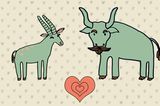Gazelle (kurz) und Stier (mittellang) sowie ...