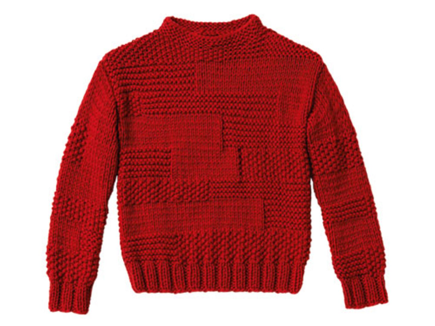 Glatt rechts, kraus rechts - so entsteht das Perlmuster, mit dem Sie diesen Pullover im Mustermix stricken. Sieht super aus, braucht aber etwas Zeit.  Zur Anleitung: Pullover im Mustermix stricken.
