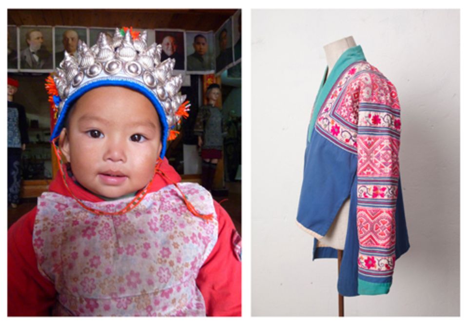 Links: Kleinkind der Geja, Matang, Guizhou/China. Rechts: Jacke von den Hmong.