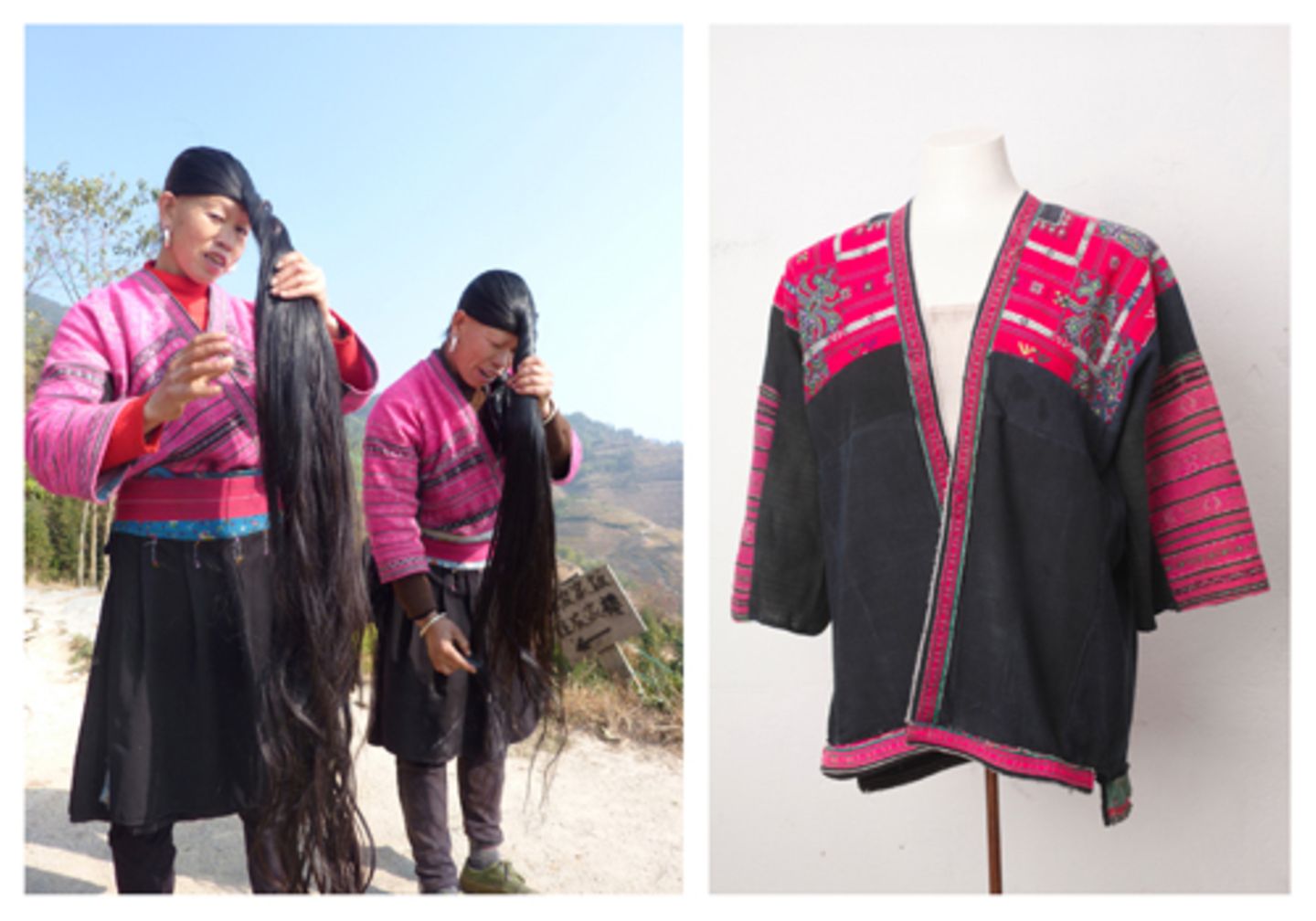 Yao-Frauen und -Jacke aus Longsheng, Guanxi, China.
