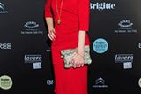 Die Schauspielerin Eva Habermann kam im roten Etuikleid zum BRIGITTE Fashion Event.