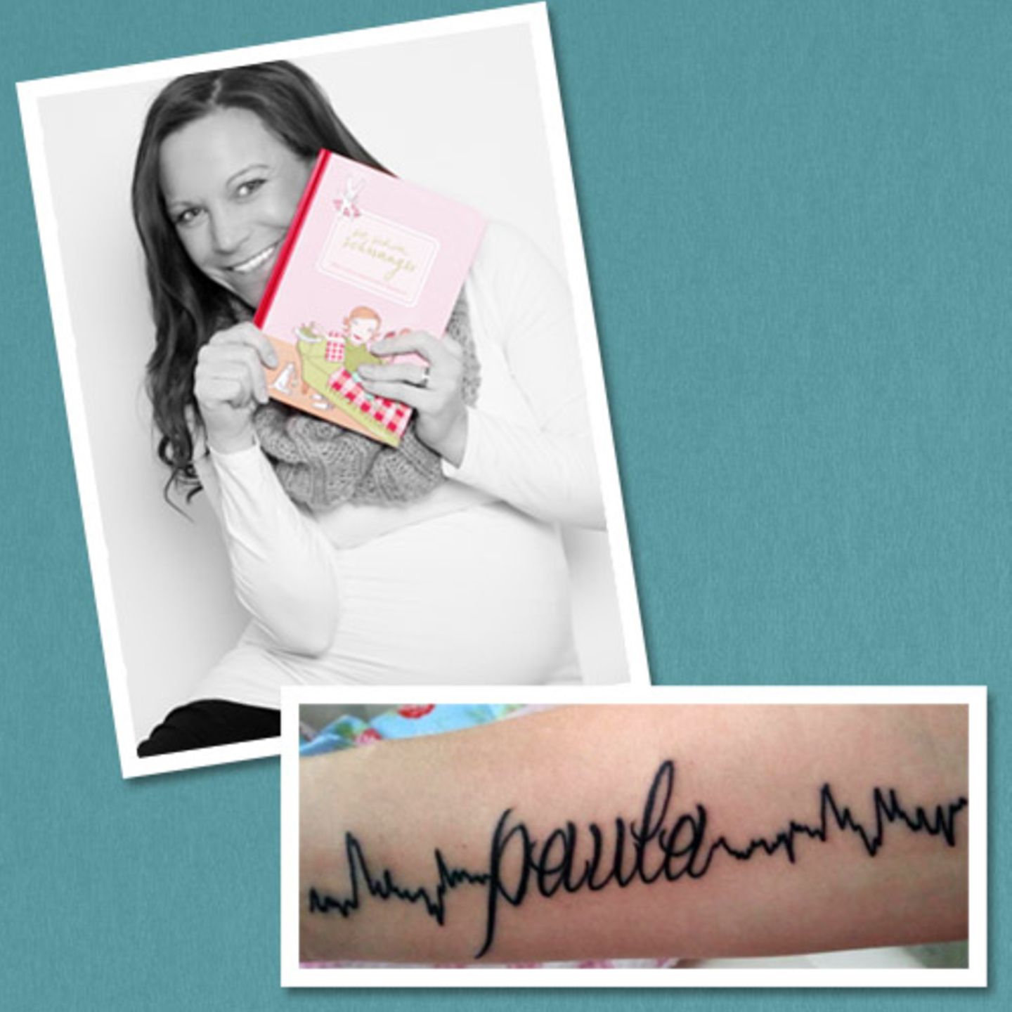 Für Raphaela war schon in der Schwangerschaft klar, dass sie den Namen ihrer Tochter irgendwann auf meinem Körper tragen möchte. "Paula war ein Wunschkind. Unser erstes Baby hatte leider in der 12. Woche keinen Herzschlag mehr und bei der anschließenden OP lief einiges schief. Darum hofften mein Mann und ich sehr, dass ich danach bald wieder schwanger werden würde." Ihre Hoffnung wurde erfüllt: Schon ein Jahr später kam ihre Tochter auf die Welt. Und Raphaela trägt heute das letzte CTG von ihr mit Paulas Namen auf der Haut. "Ich hoffe, Paula wird es irgendwann cool und nicht peinlich finden, und es auch als meinen Liebesbeweis an sie sehen!" Mehr zum Thema: Ein Tattoo in der Schwangerschaft? Das müssen Sie wissen Die Tattoos der Stars