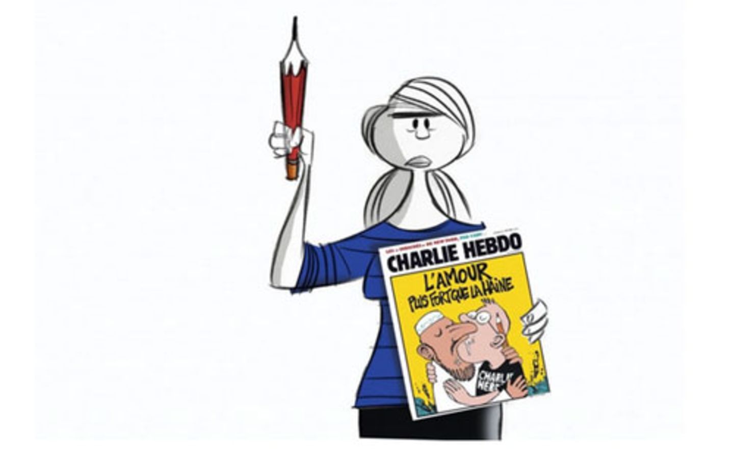 Die Cartoonistin Ann Telnaes zeichnet normalerweise für die renommierte Washington Post. Auf dem Magazincover ihres Bildes steht: "Die Liebe ist stärker als der Hass."