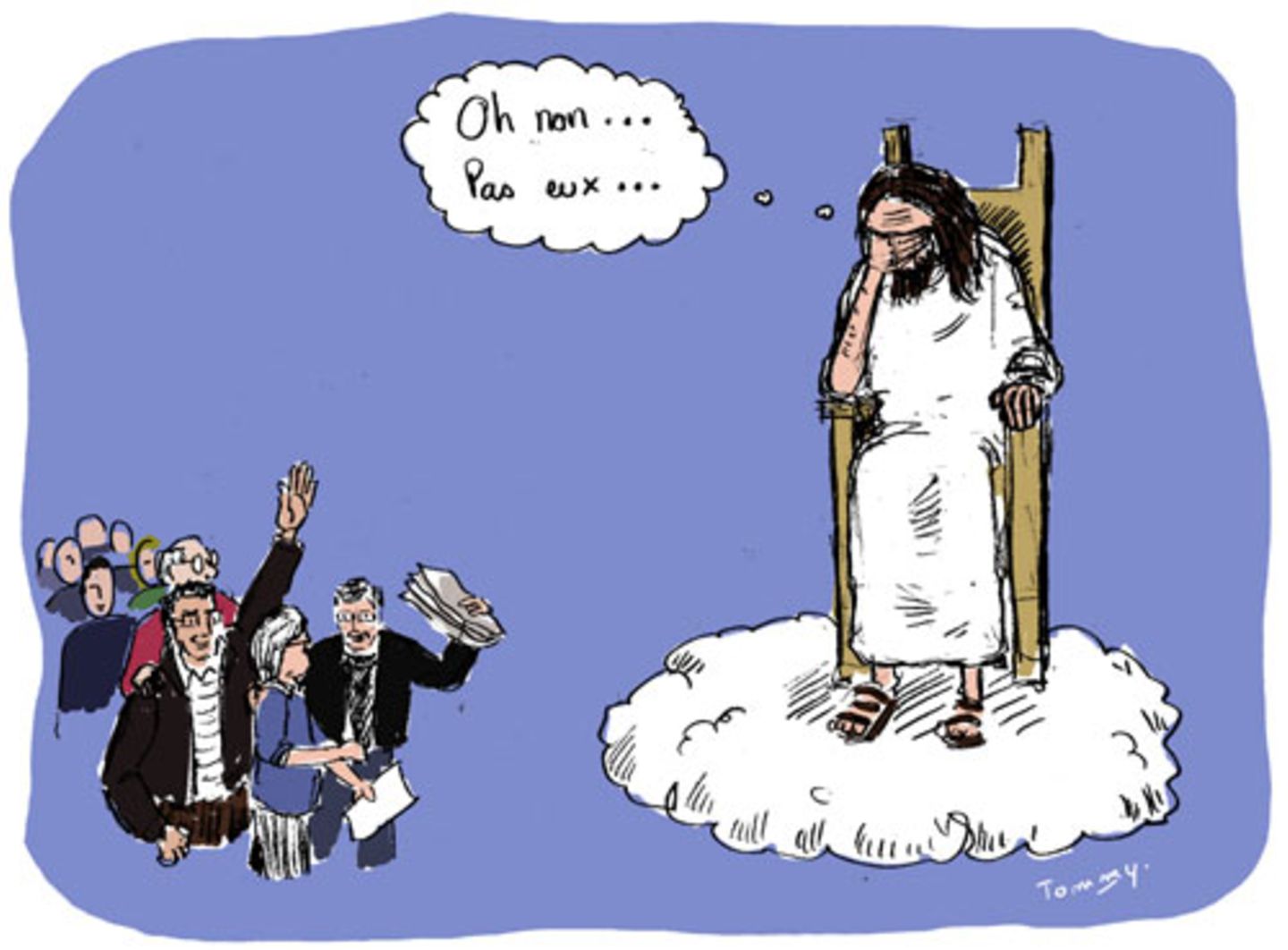 Tommy Dessine kommentiert die Tragödie - ganz im Stil von "Charlie Hebdo" - bissig und biblisch. In der Gedankenblase steht: "Oh nein.. nicht die..".