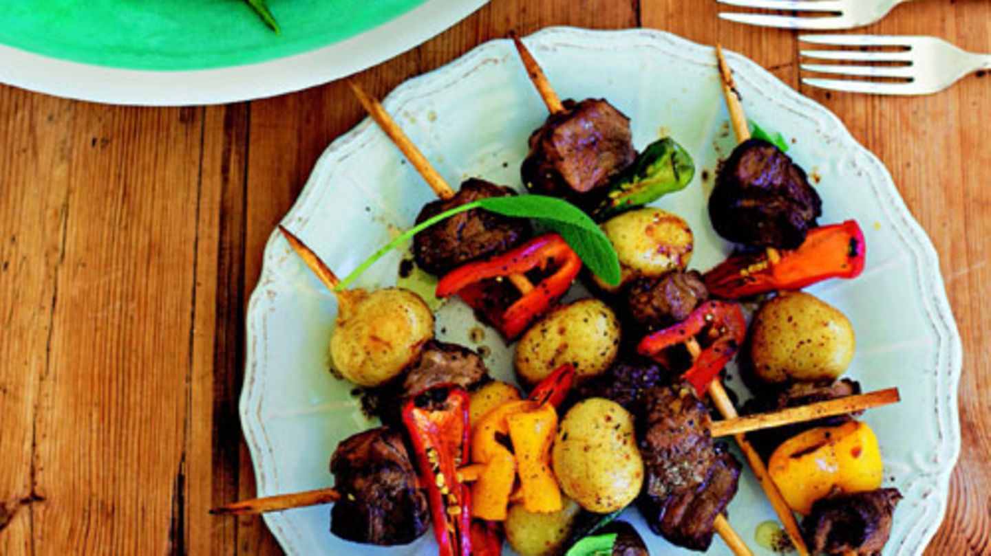 Schweinefilet-Paprika-Spieße mit Sherry | BRIGITTE.de