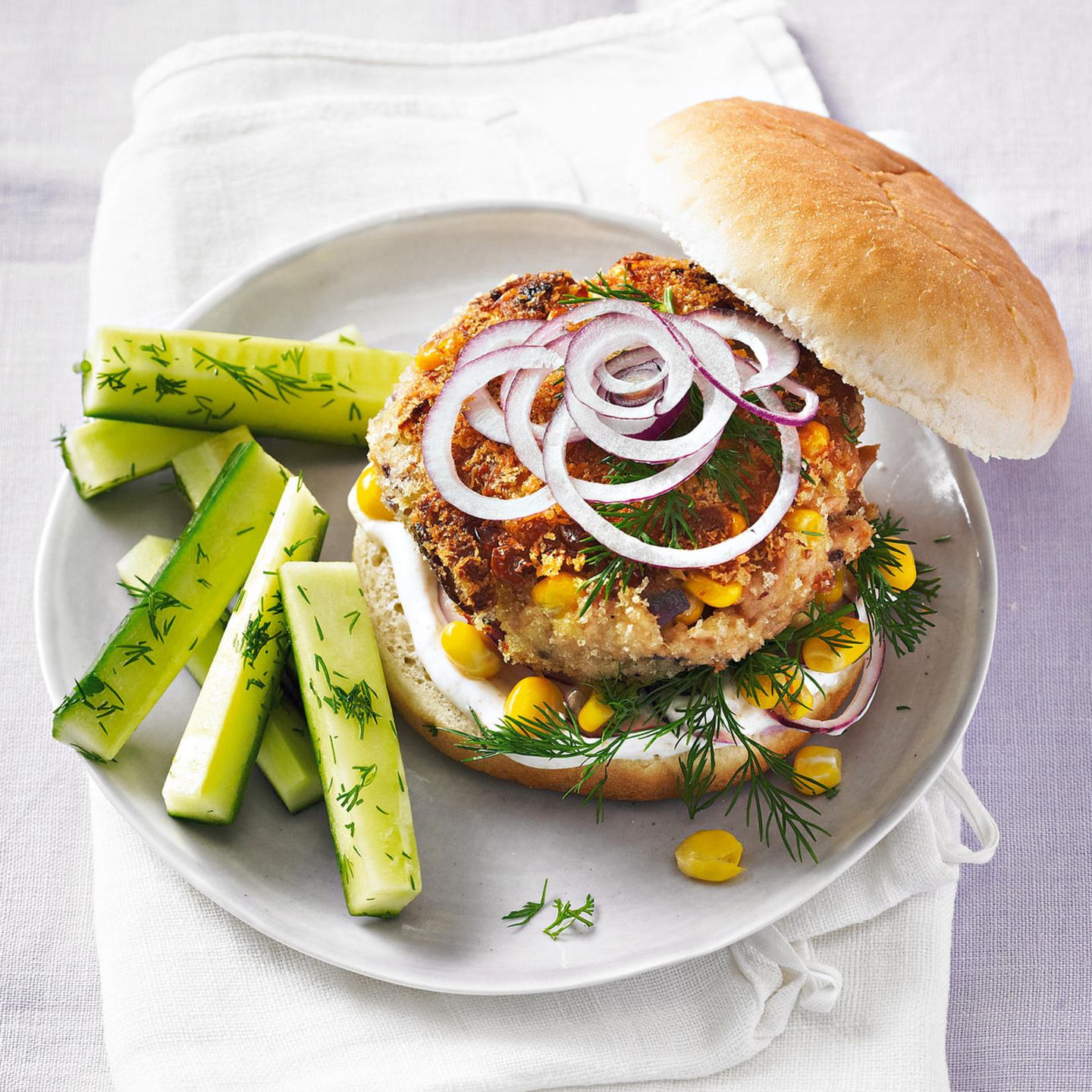 Fisch-Burger mit Mais