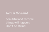 Here is the world, beautiful and terrible things will happen. Don't be afraid