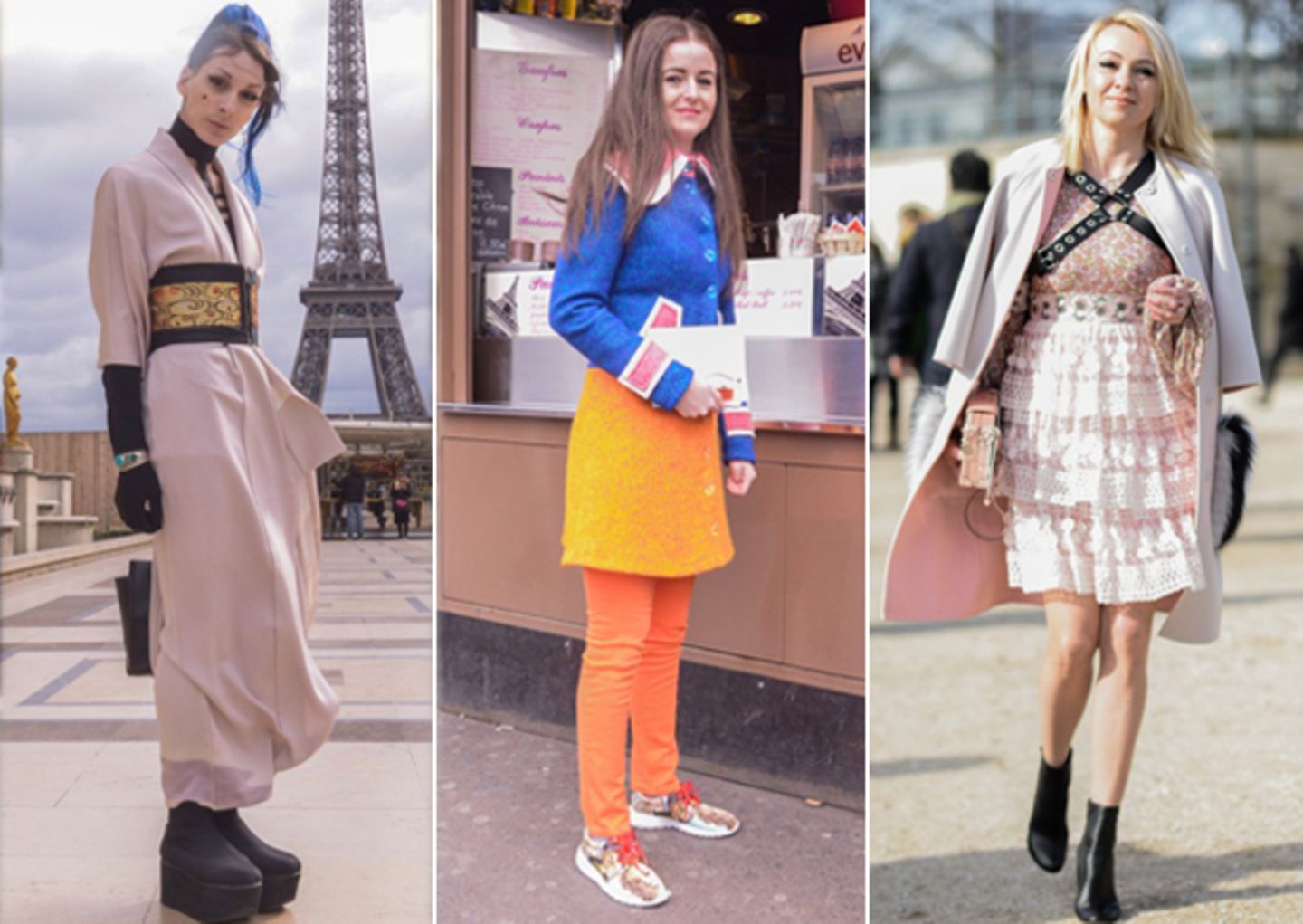 Auf der Paris Fashion Week zählt nicht nur das, was auf den Schauen gezeigt wird. Auch die Fashionistas auf der Straße geben alles, um von Streetstyle-Fotografen vor und nach den Shows geknipst zu werden. Das hat wenig mit Zufall zu tun. Viel mehr wird sich aufgebrezelt, was das Zeug hält, um aus der Masse als Mode-Mensch herauszustechen. Oft kommen dabei inspirierende Looks zustande. Dass das aber nicht immer gut gehen muss, zeigen wir euch hier in unserer Galerie der sechs schrägsten Looks aus der Mode-Metropole.