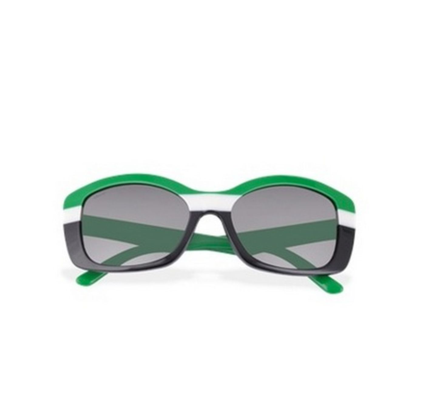 Sommer: Brille mit Blockstreifen in Grün, Weiß und Schwarz, die Gläser bieten 100 Prozent UVA und UVB Schutz, von Prada, ca. 190 Euro.
