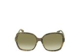 Sommer: Oversized-Sonnenbrille für Damen aus Acetat mit Pythonprint mit braun-grün getönten Gläsern und Logo an der linken Seite, über Jimmy Choo, ca. 250 Euro.