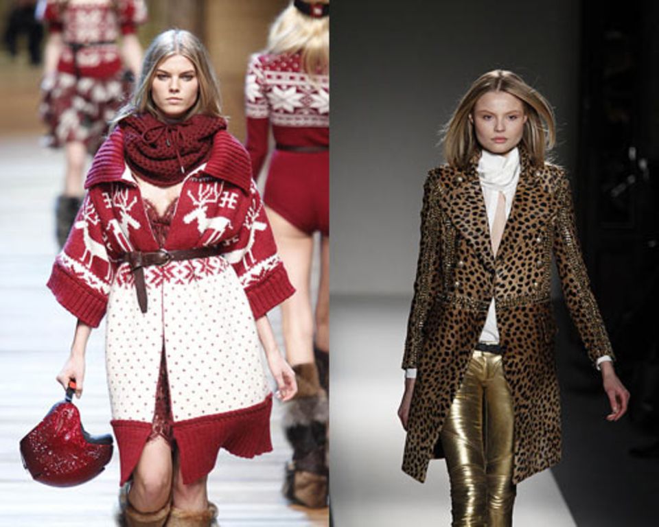 Norwegermuster kommt: Der Look von Dolce & Gabbana (links). Leoprint bleibt: Hier bei Balmain.