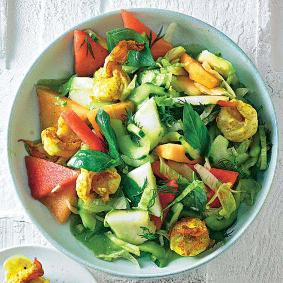 Bunter Gruken-Melone-Salat mit Garnelen