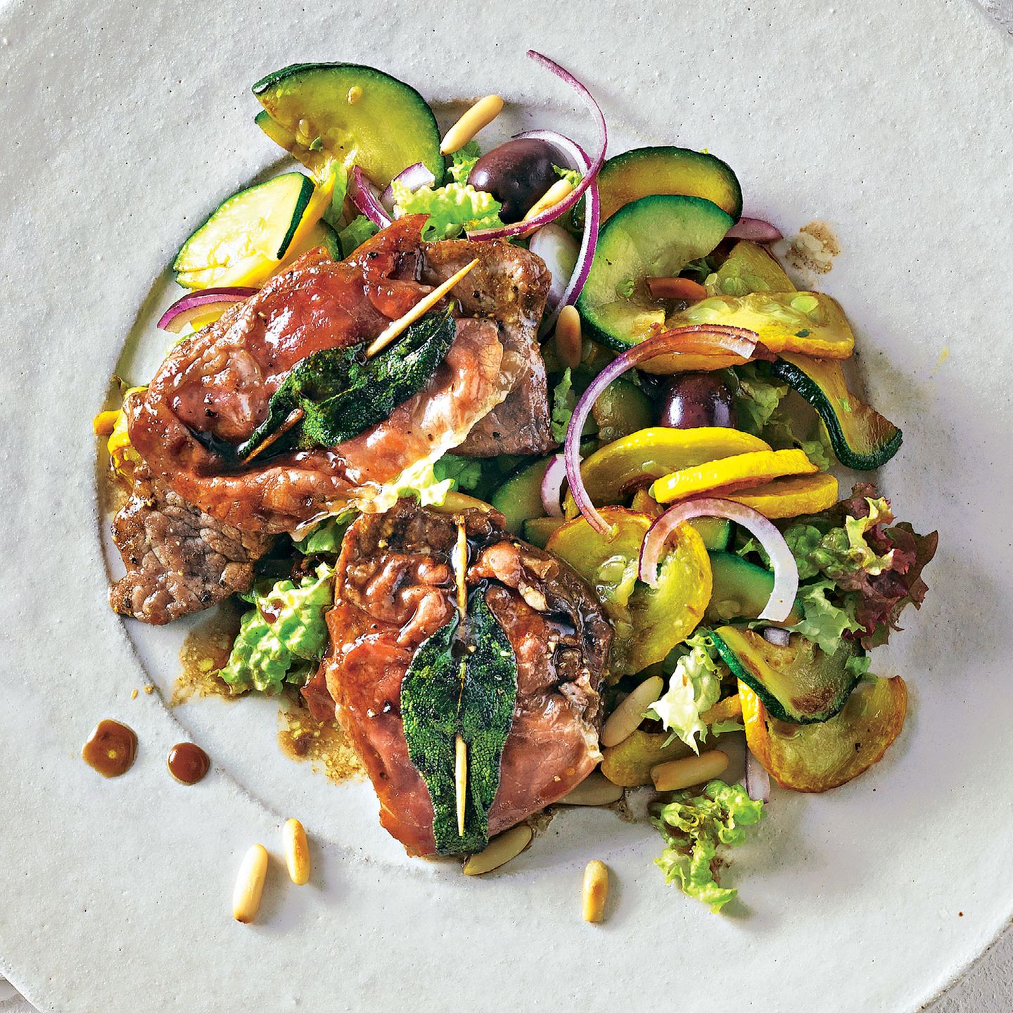 Zucchini salad with saltimbocca