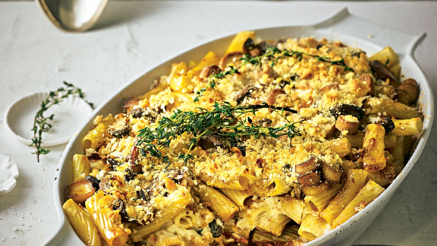 Tortiglioni-Auflauf mit Pilzen | BRIGITTE.de