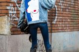 Jeanslooks aus Mailand: Jeansjacke mit Applikationen