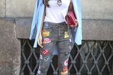 Mustermix-Streetstyles: Streifentuch & Jeans mit Patches